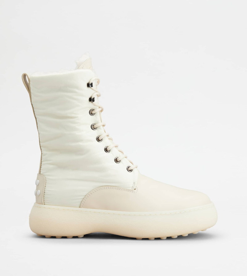 TOD'S W. G. LACE-UP ANKLE BOOTS IN LEATHER AND FABRIC - WHITE 1