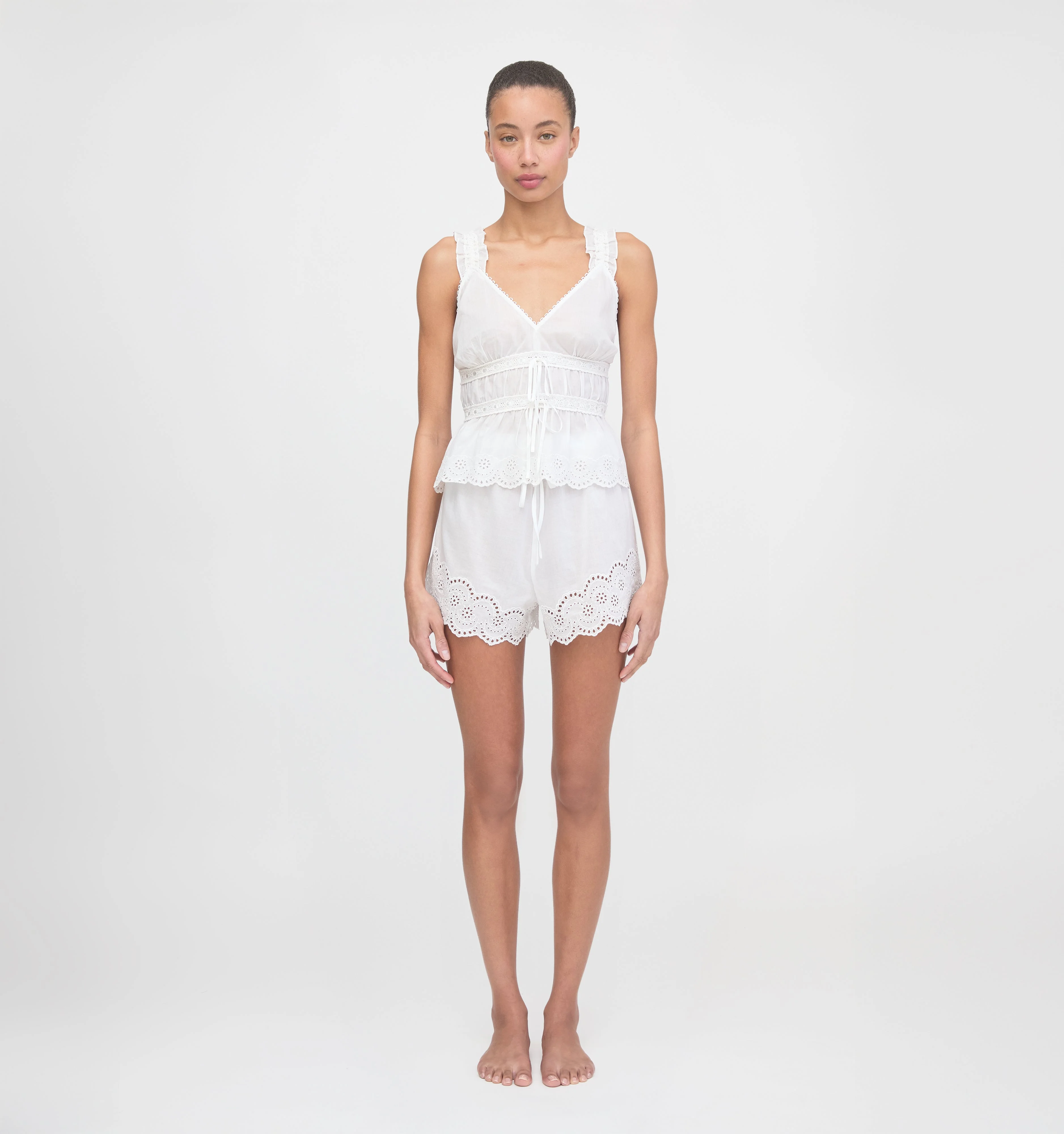 The Oslo Short - White Broderie Voile - 1