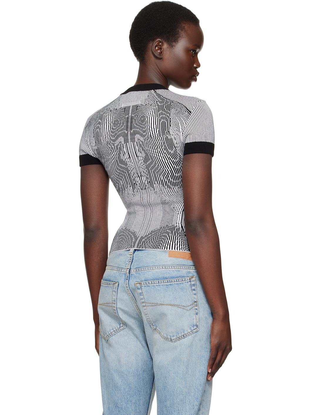 Black & White 'The Morphing Pinstripes Jacquard' T-Shirt - 3