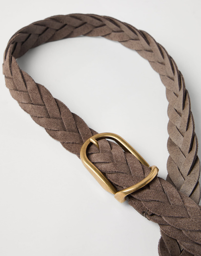 Brunello Cucinelli Bull suede braided belt with rounded buckle and metal keeper outlook