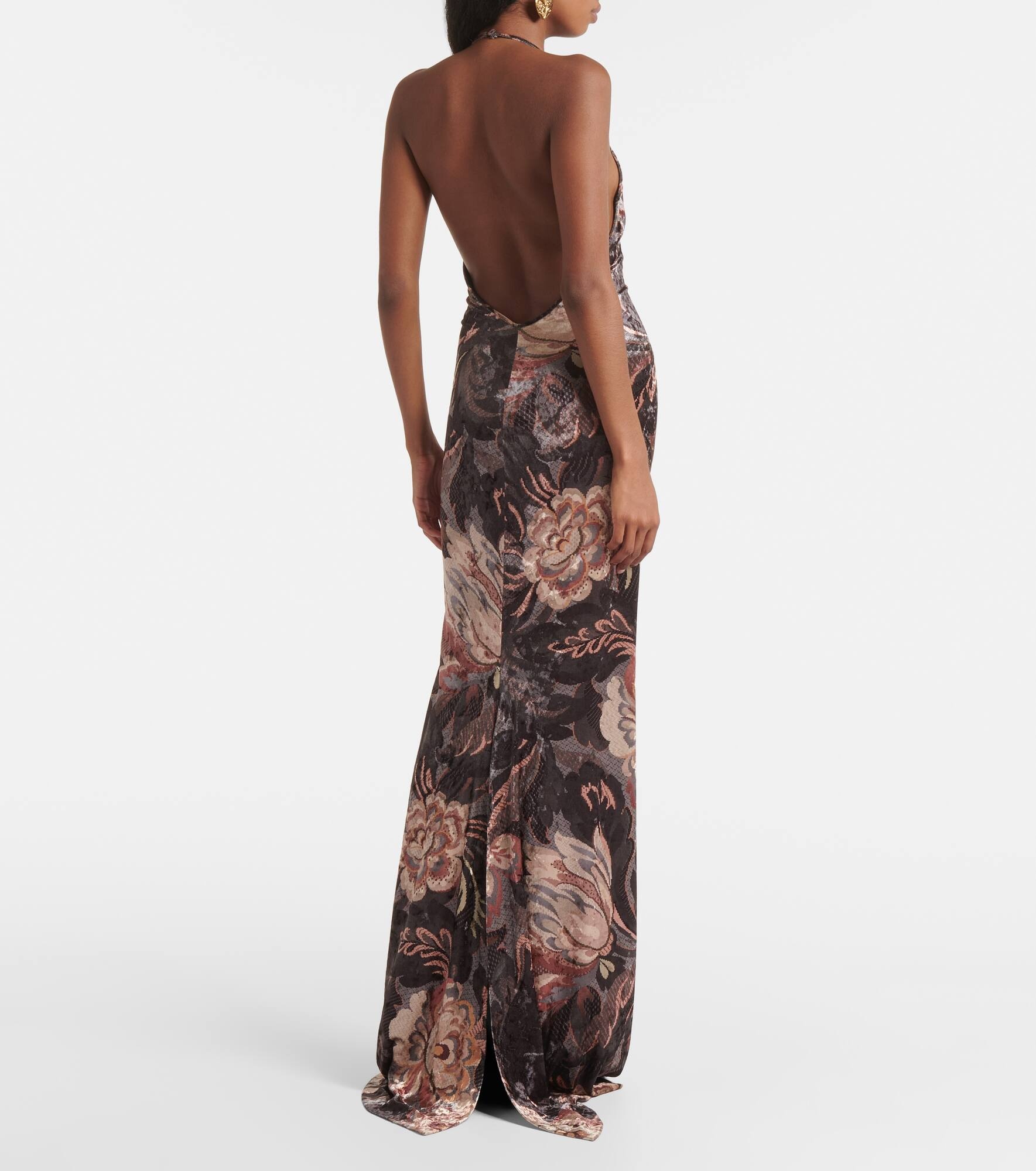 Floral halterneck velvet gown - 3