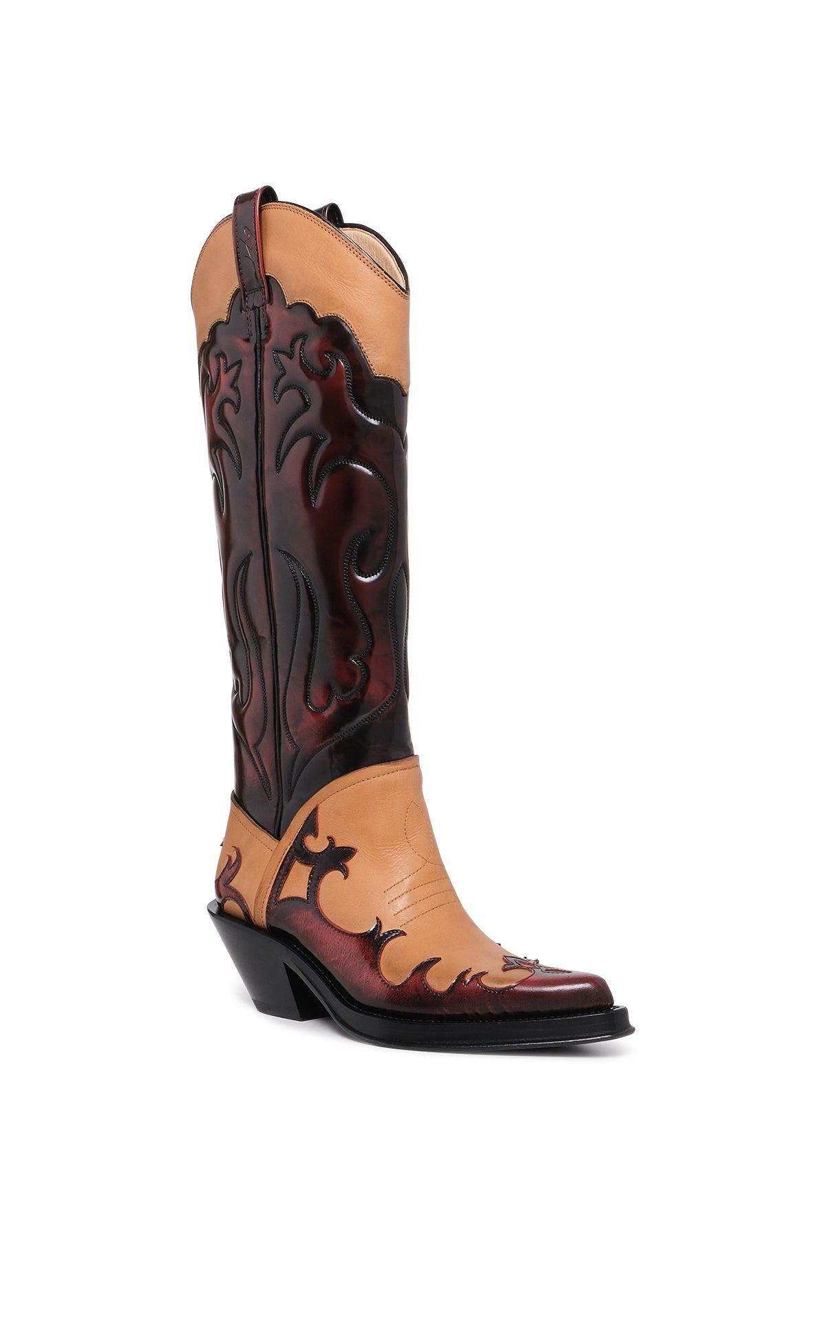 Capitana Cowboy Boot in Light Brown & Red Pearlized Leather - 2