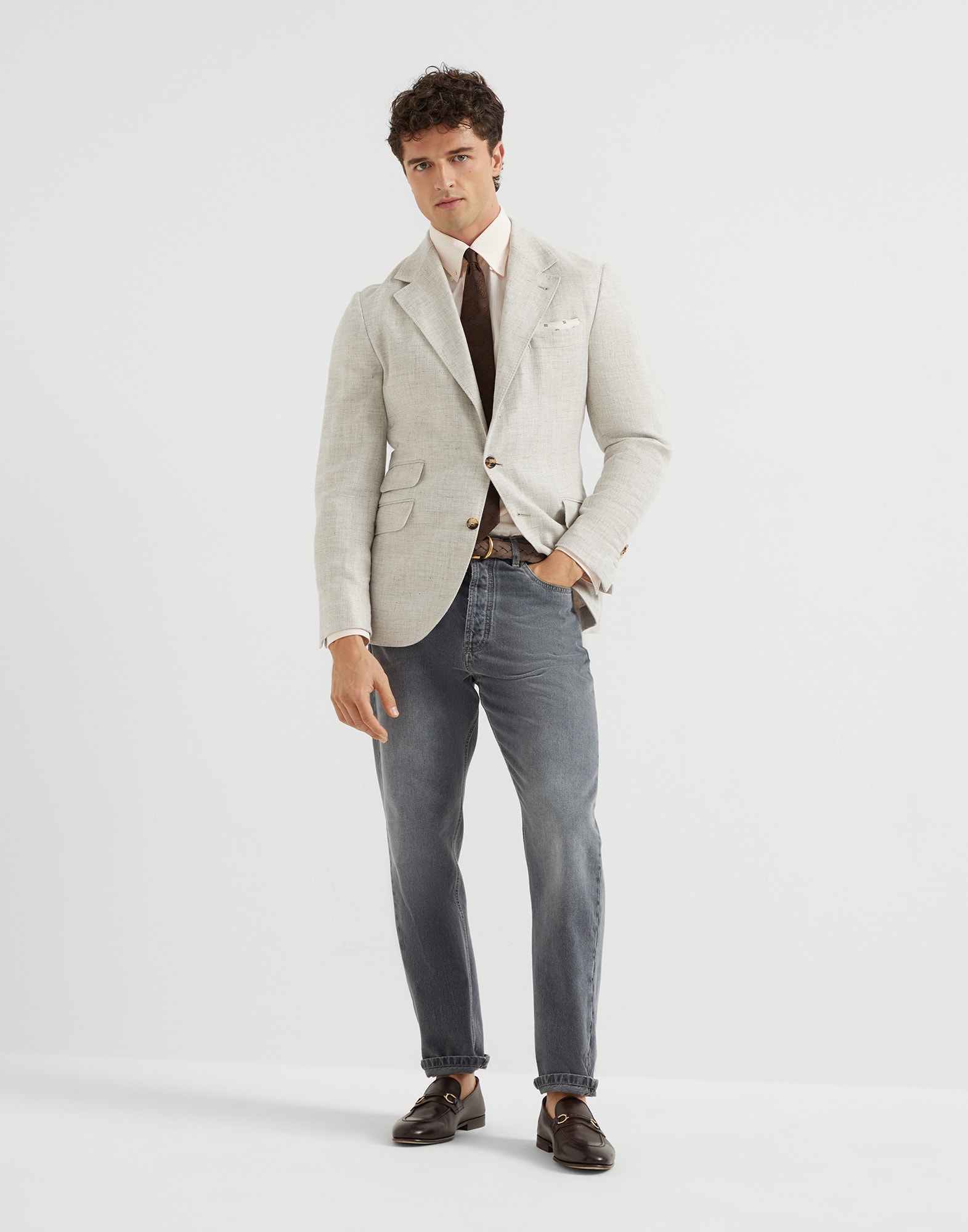 Striped poplin basic fit shirt with button-down collar - 5