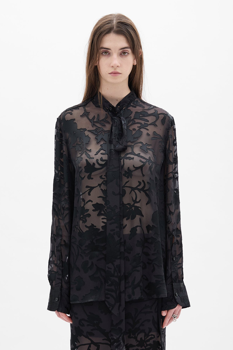 Dien Standard Collar Long Shirt with Foulard 1