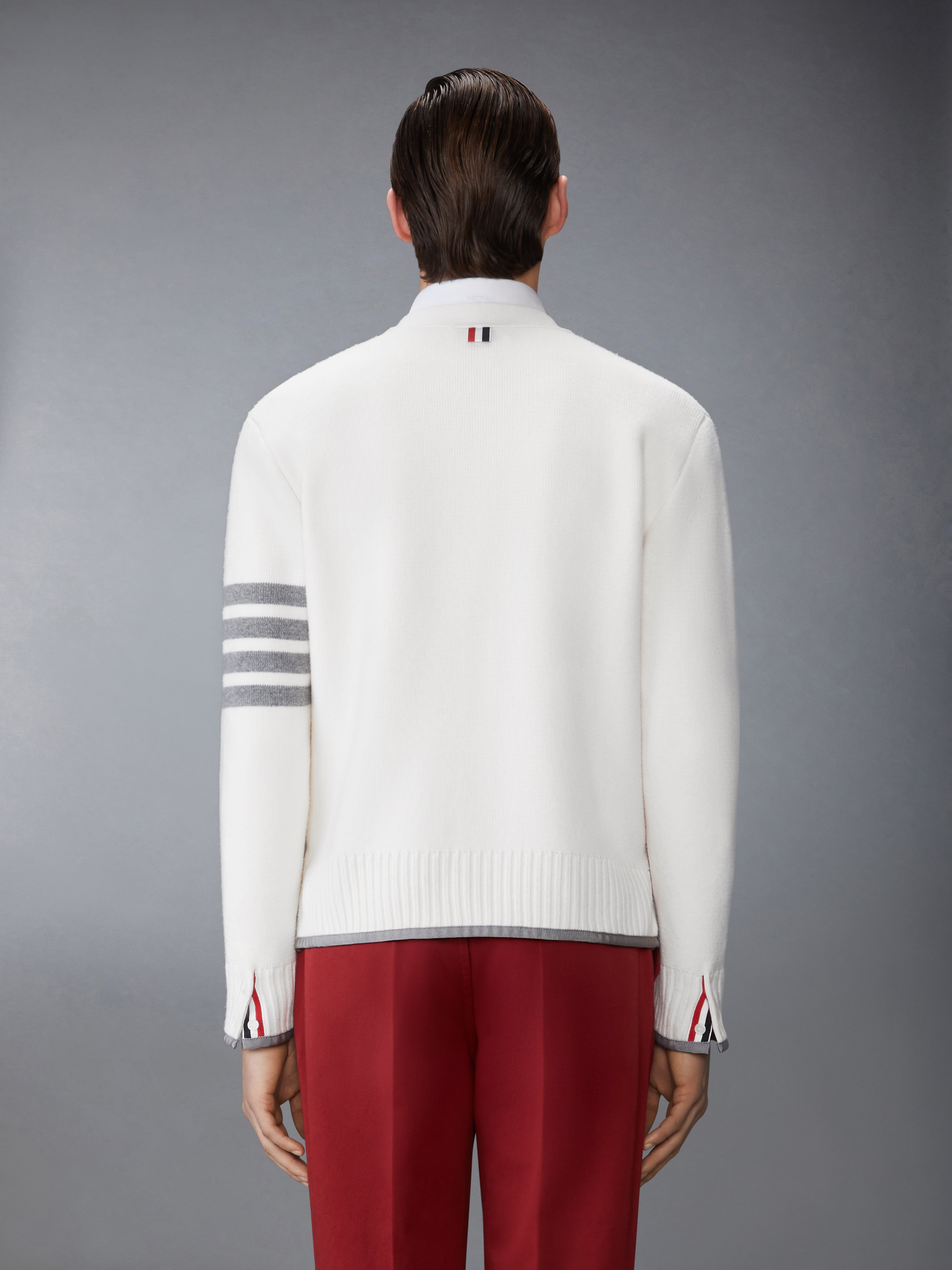 MILANO STITCH MERINO WOOL 4-BAR V NECK CARDIGAN - 3