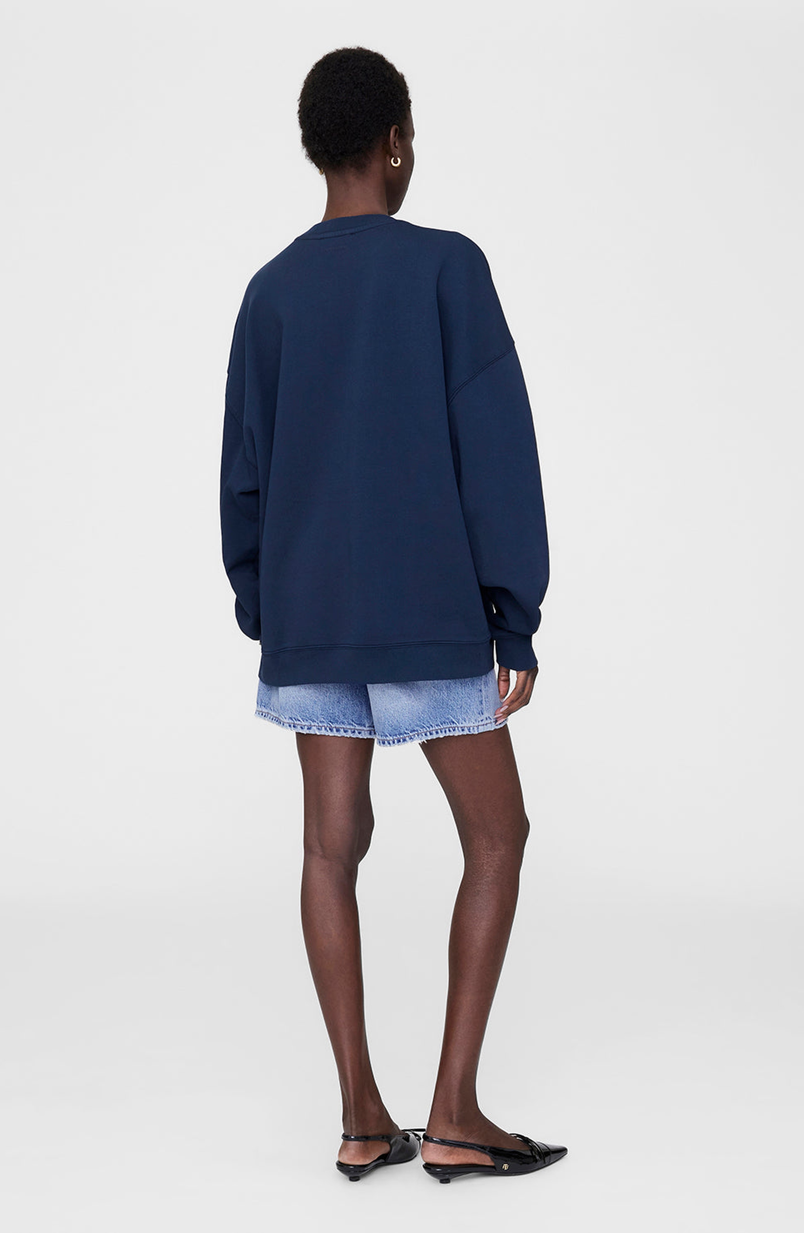 ANINE BING Miles Sweatshirt Framed Monogram in Washed Navy at Nordstrom - 2
