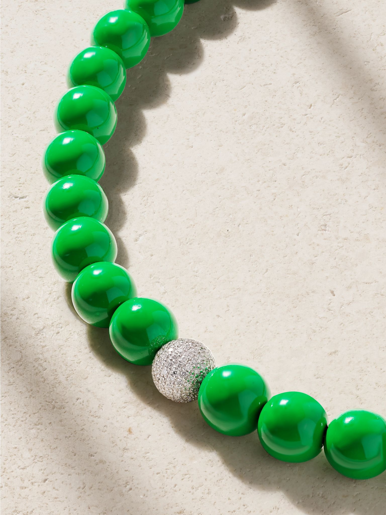 14-karat white gold, enamel and diamond necklace Green - 4