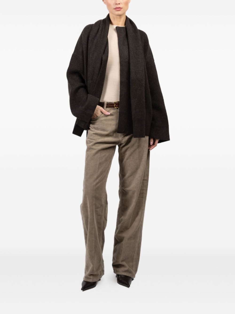 attached-scarf cashmere cardigan - 2
