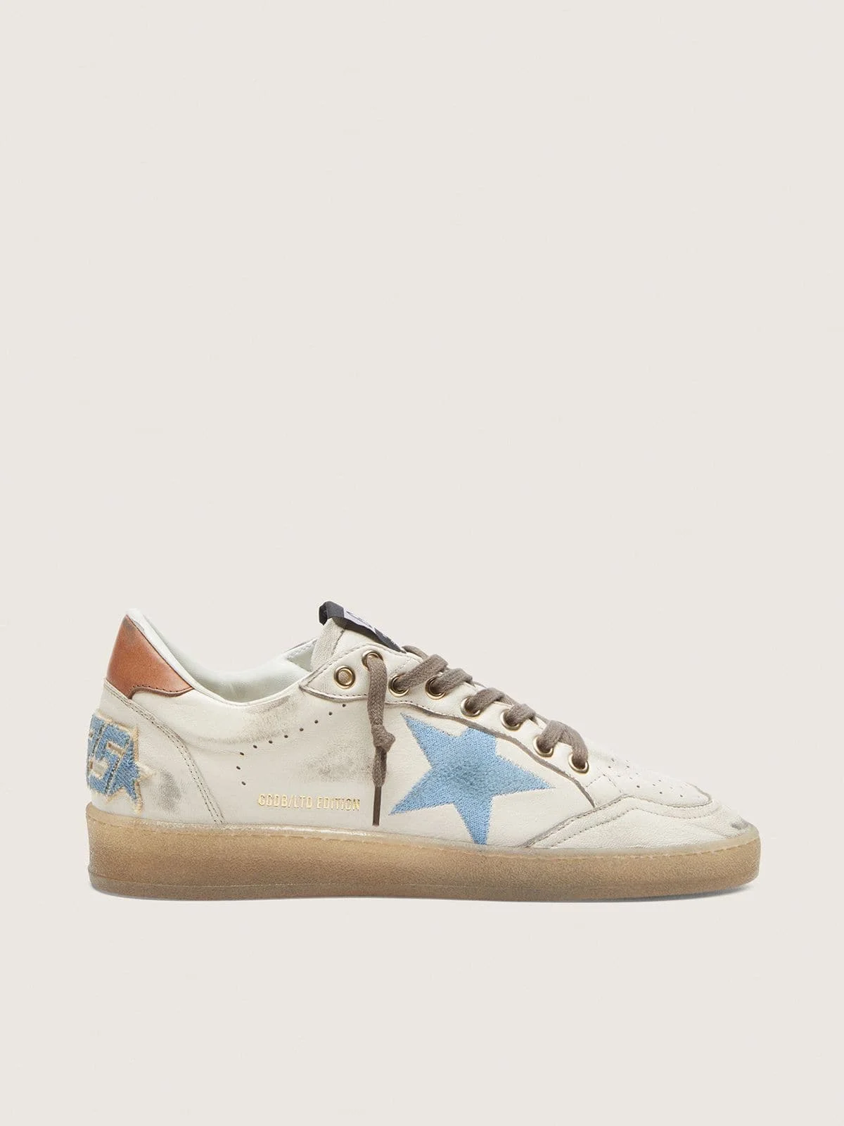 Women’s Ball Star LTD in white leather with light blue embroidered star - 1
