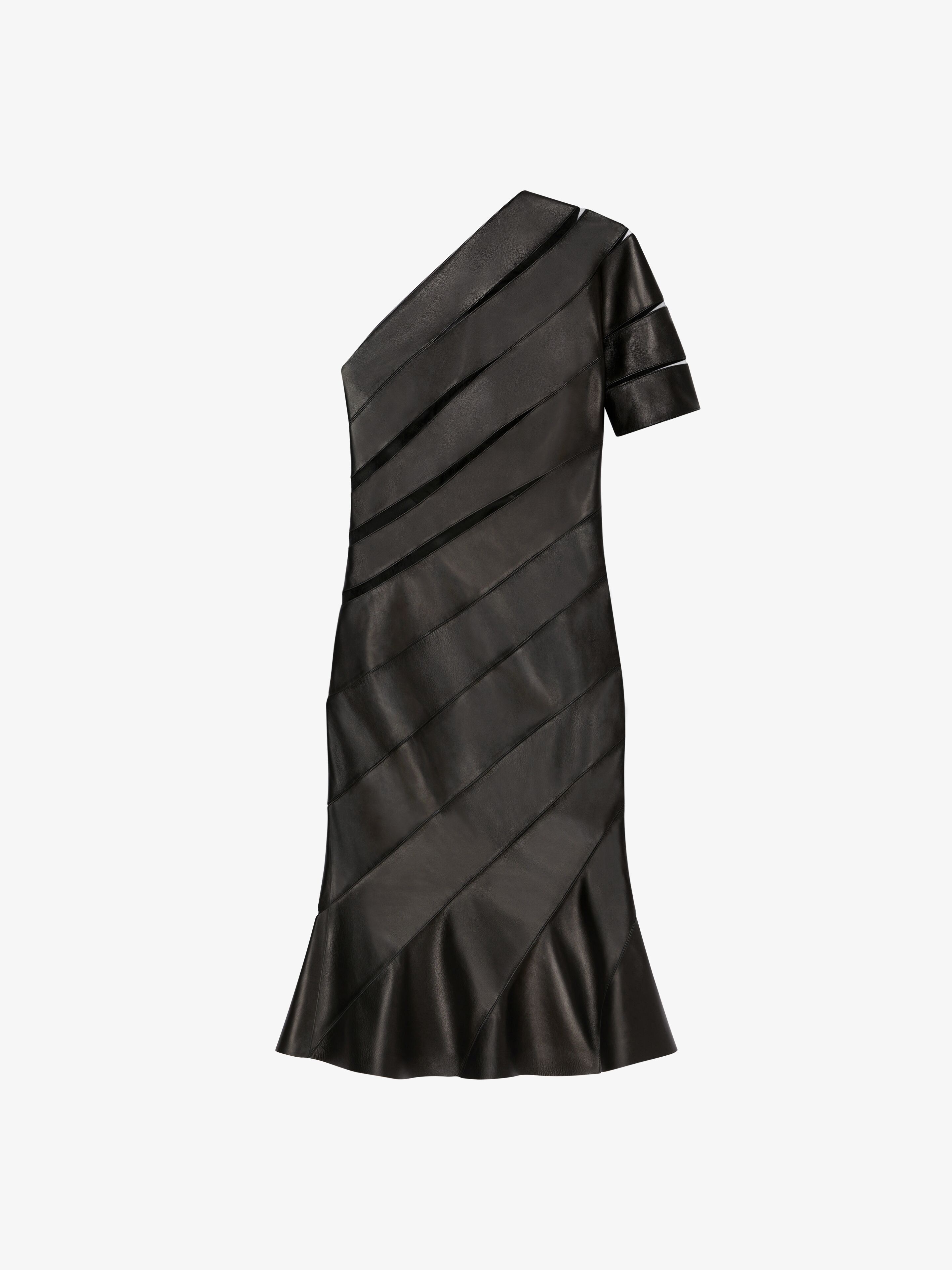 ASYMMETRICAL DRESS WITH LEATHER BANDS - 1
