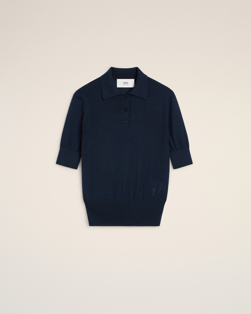 AMI Paris NAVY WOOL SILK TONAL AMI DE COEUR POLO outlook