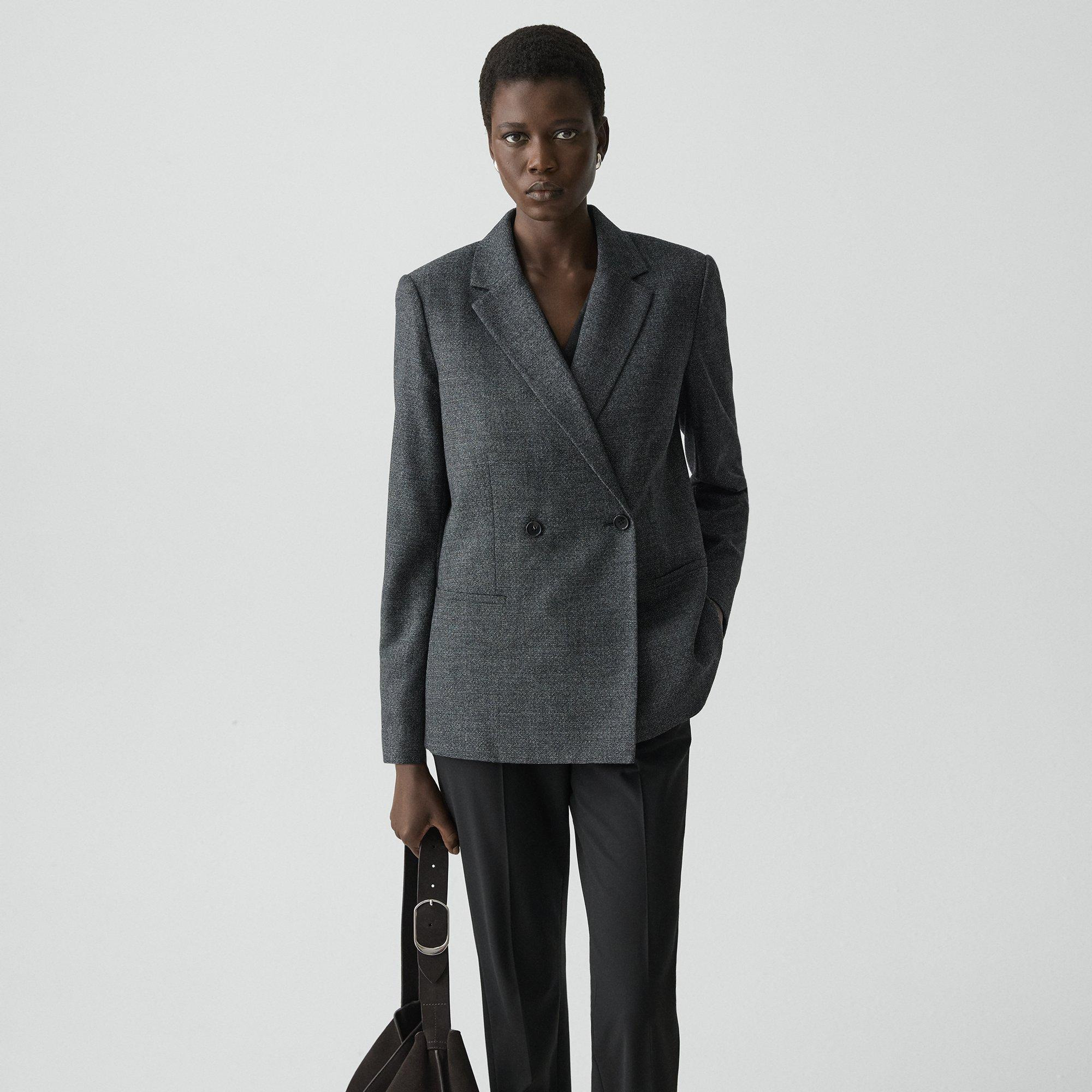 Relaxed Double-Breasted Blazer in Marled Flannel - 2