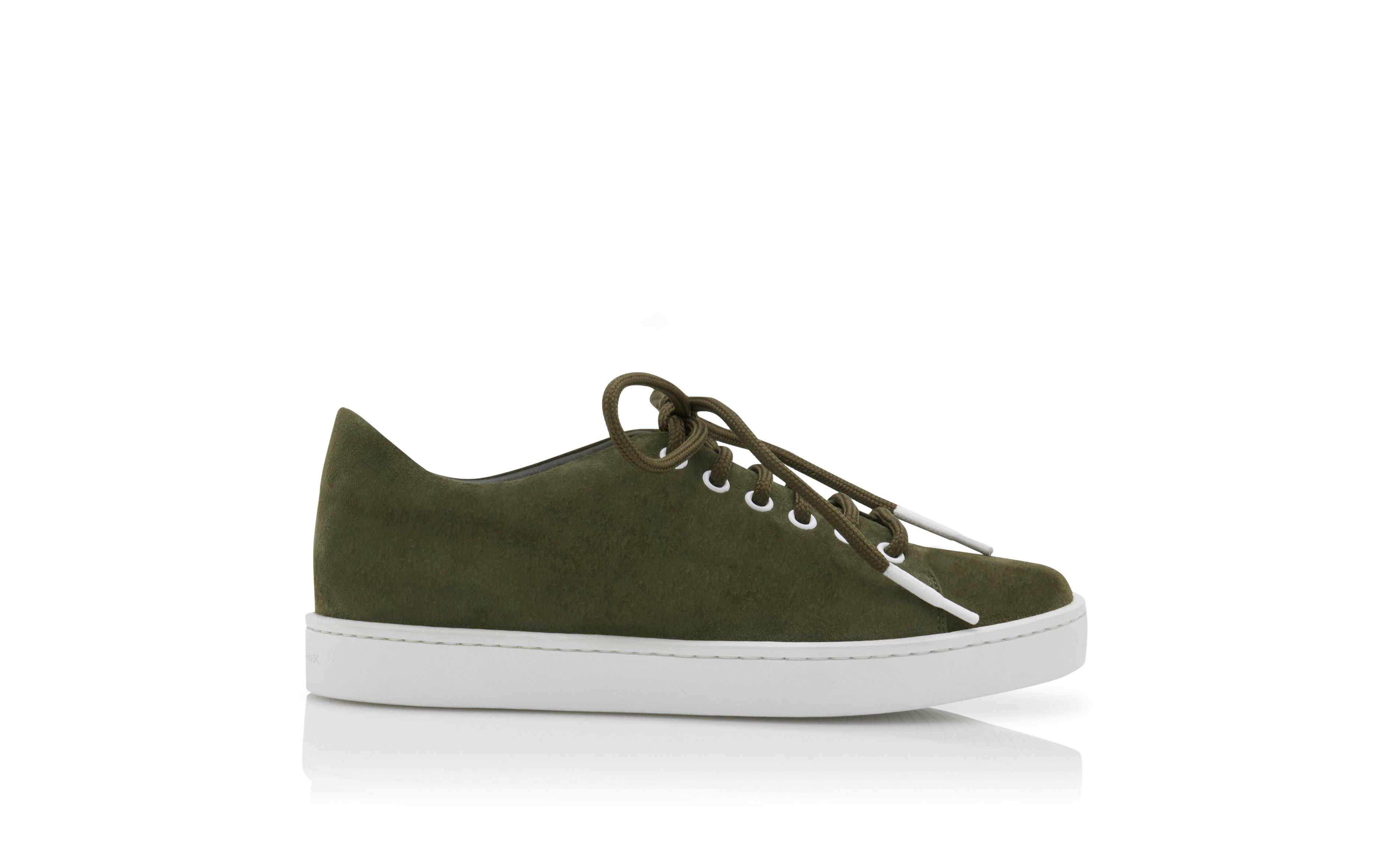 Khaki Green Suede Low Cut Sneakers - 1