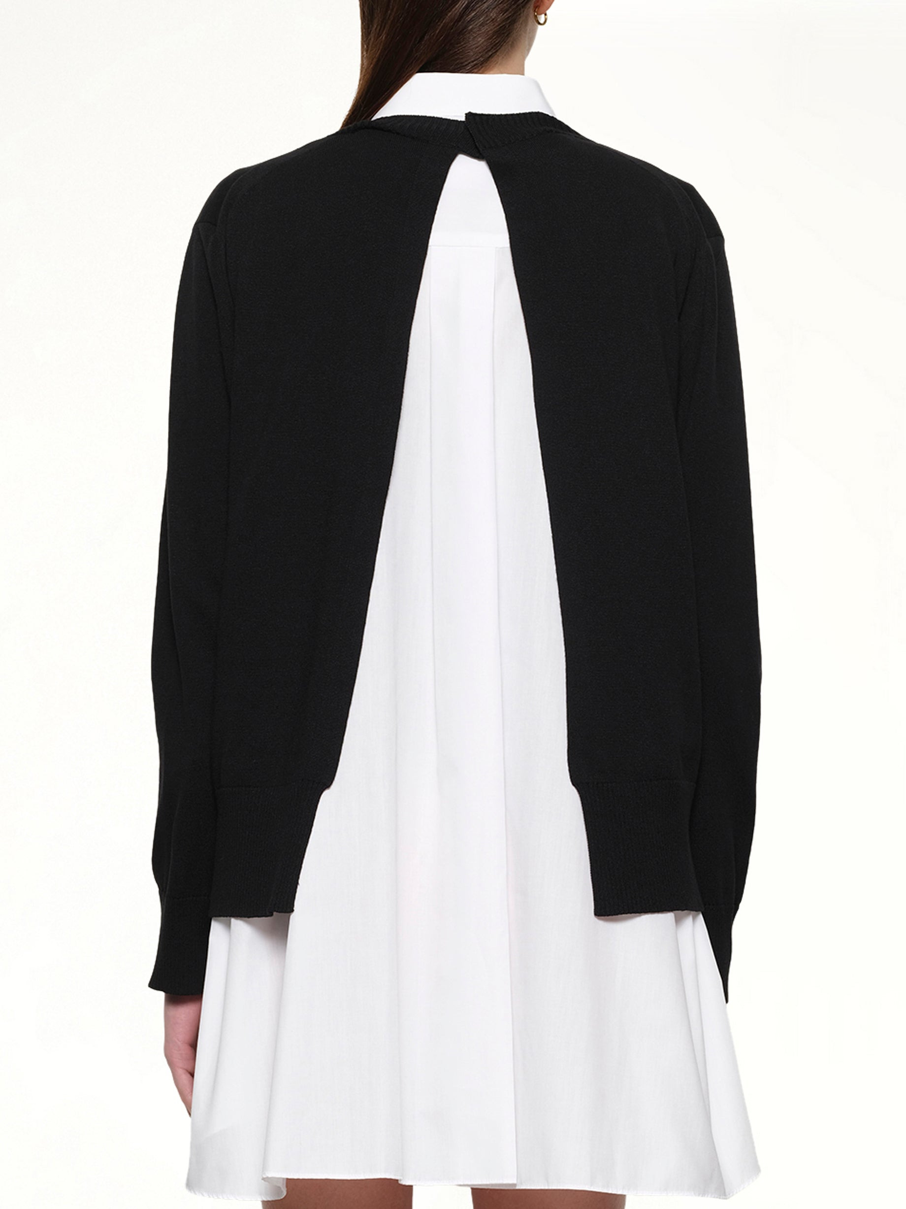 Poplin x Cotton Knit Dress in Black/Off White - 5
