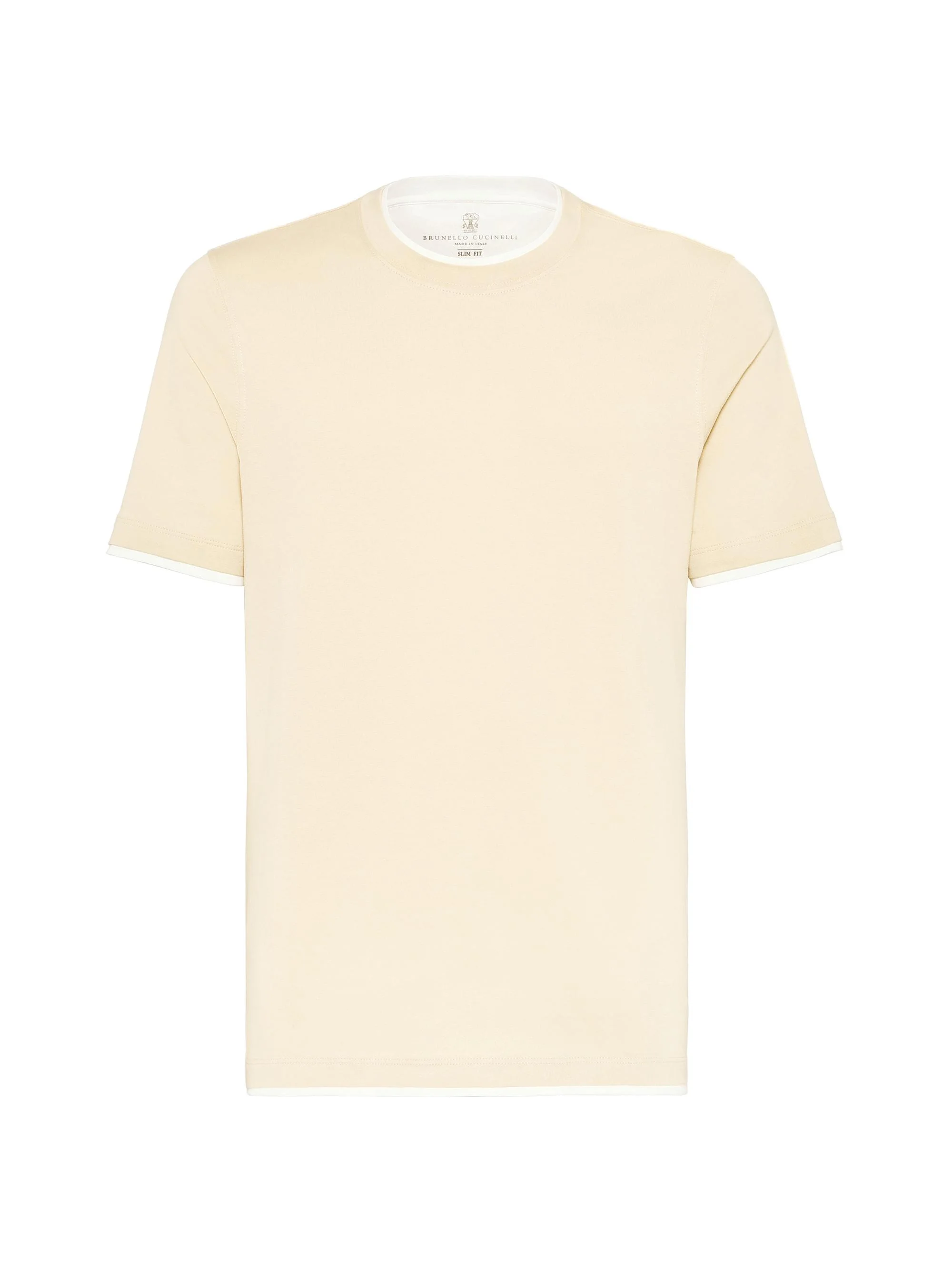 Men's Cotton Jersey Round Neck Slim Fit T-Shirt With Faux-Layering - Beige - 1