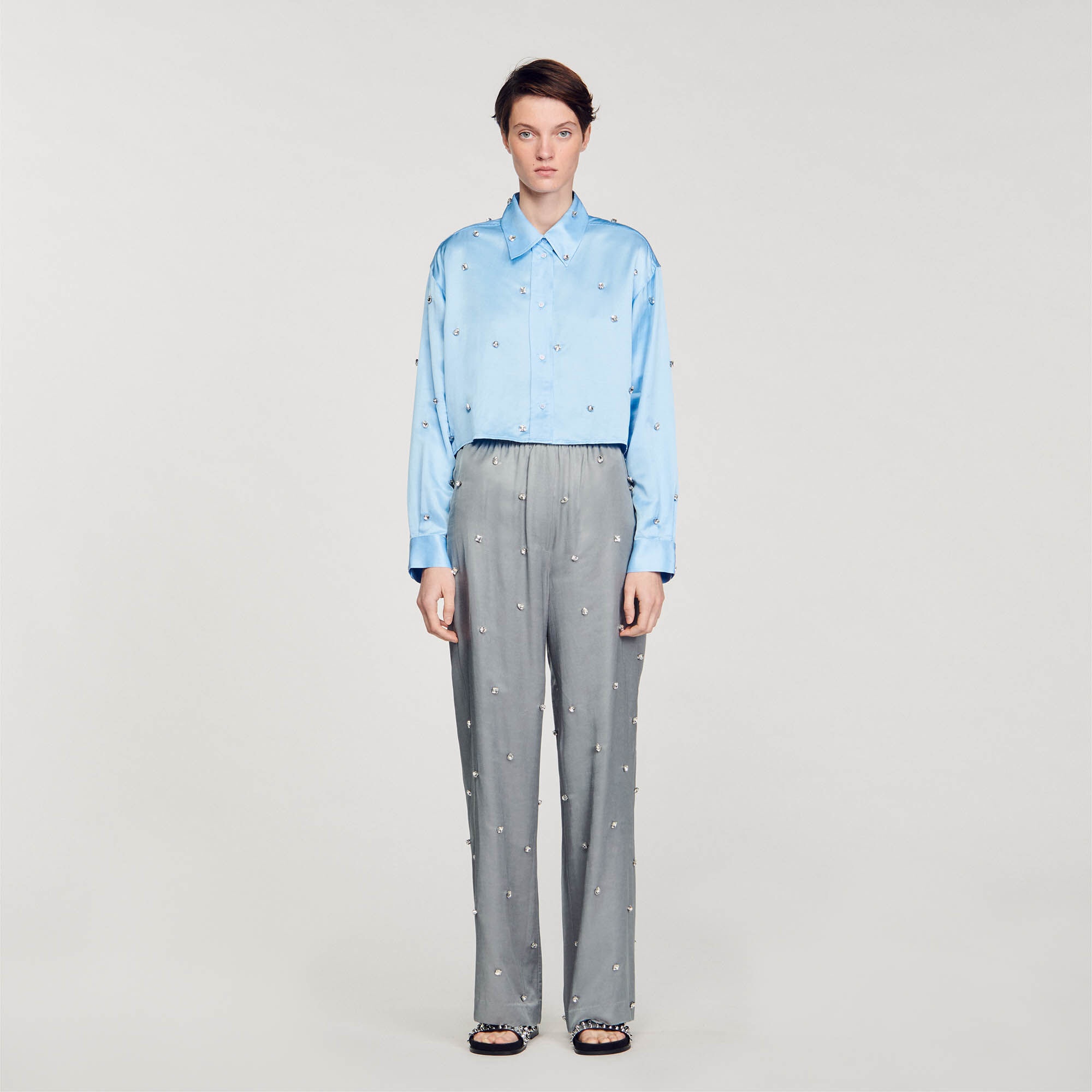 SATINY RHINESTONE SHIRT - 3