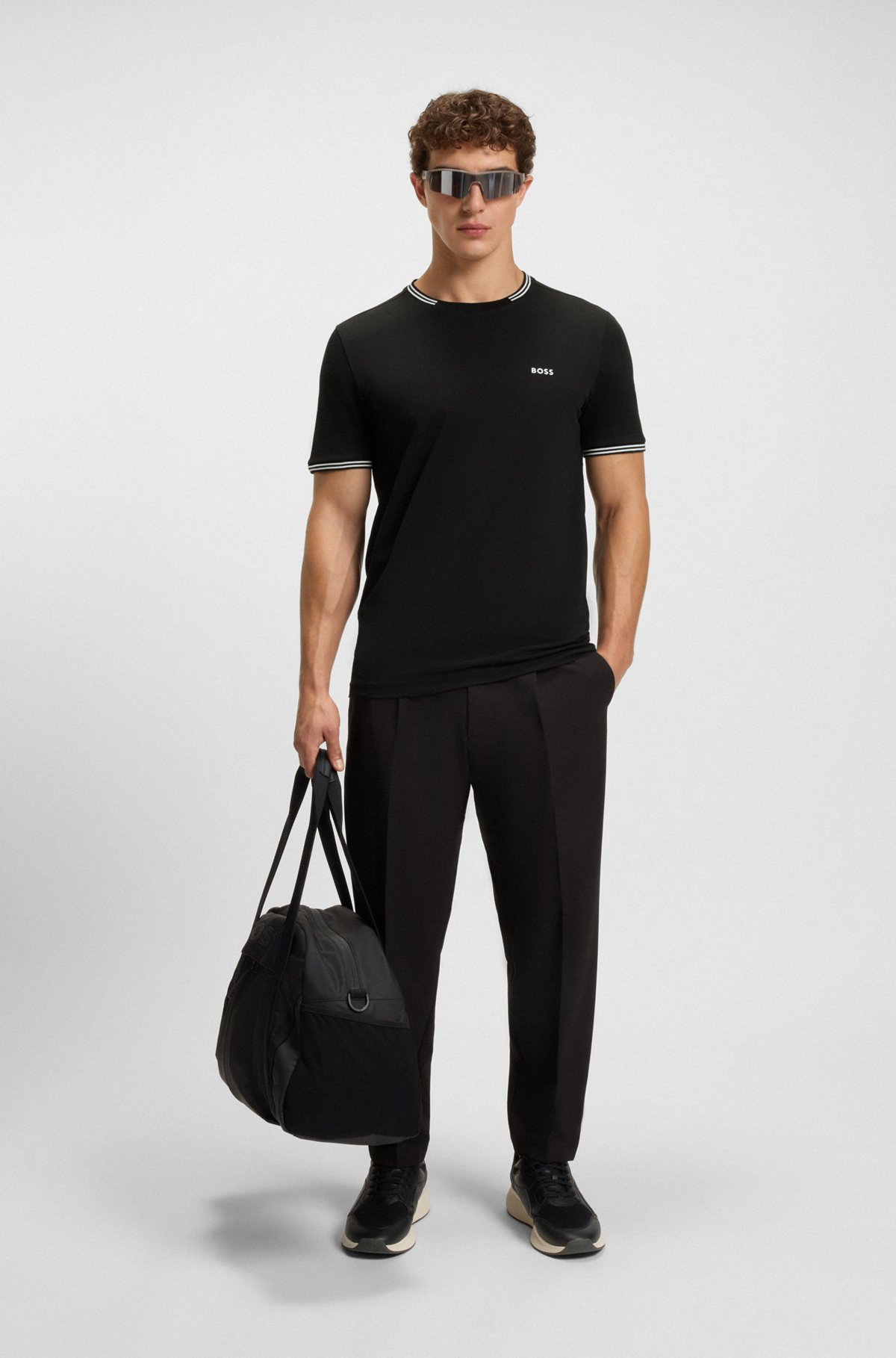 STRETCH-COTTON T-SHIRT WITH STRIPES AND LOGO - 4