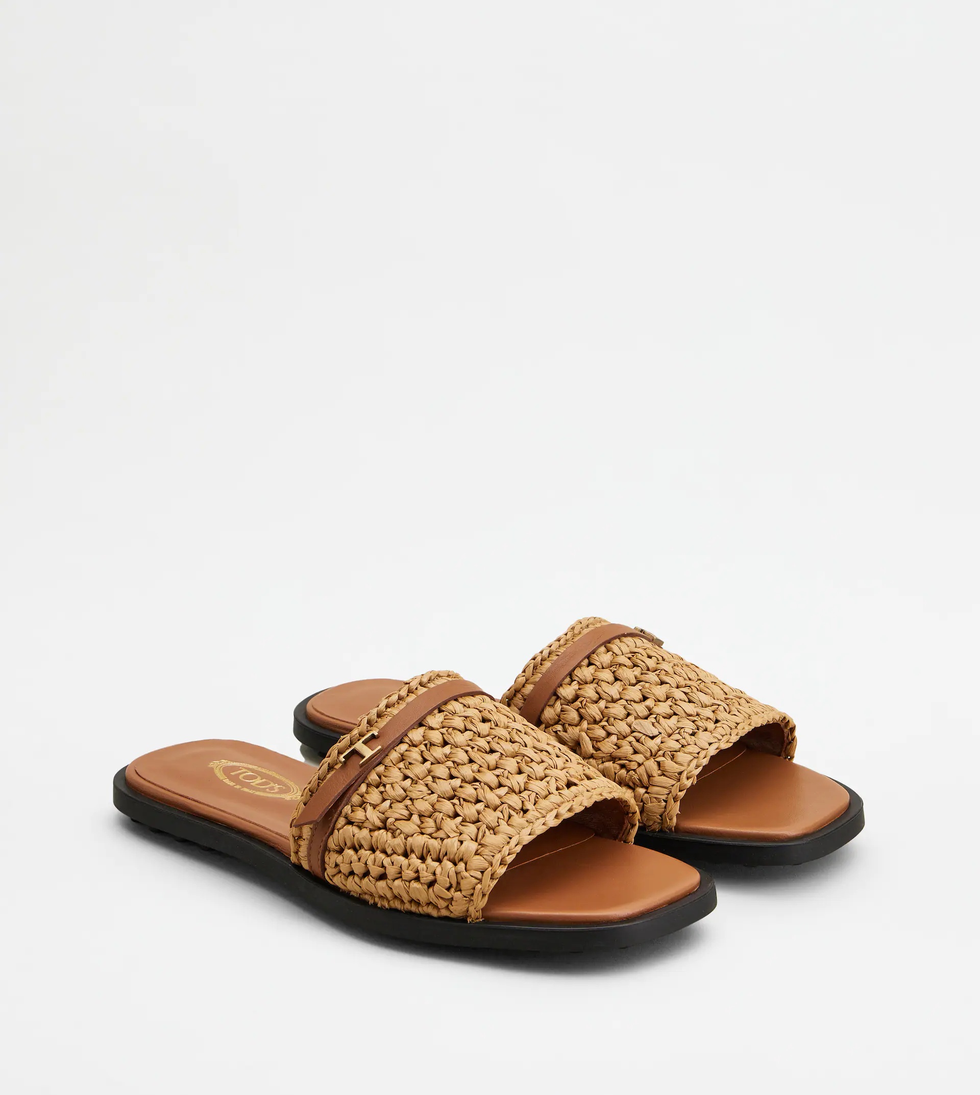 SANDALS IN RAFFIA AND LEATHER - BROWN - 2