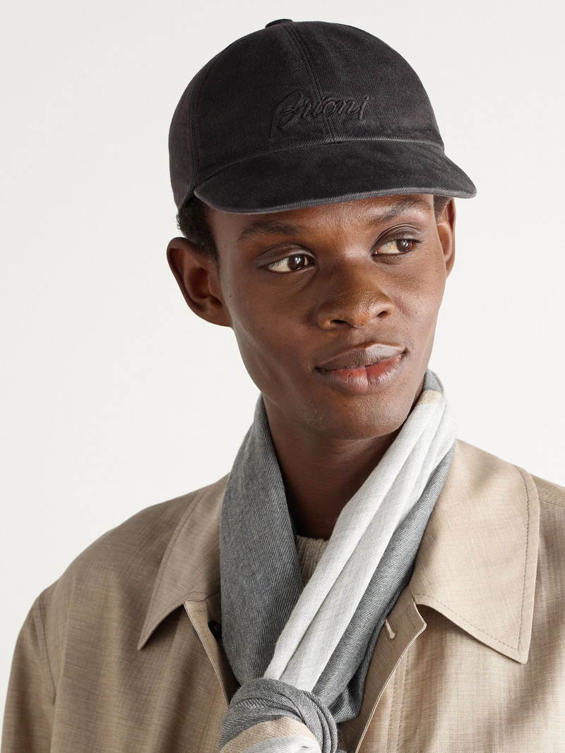 Brioni Logo-Embroidered Stretch Cotton and Cashmere-Blend Baseball Cap Brown outlook