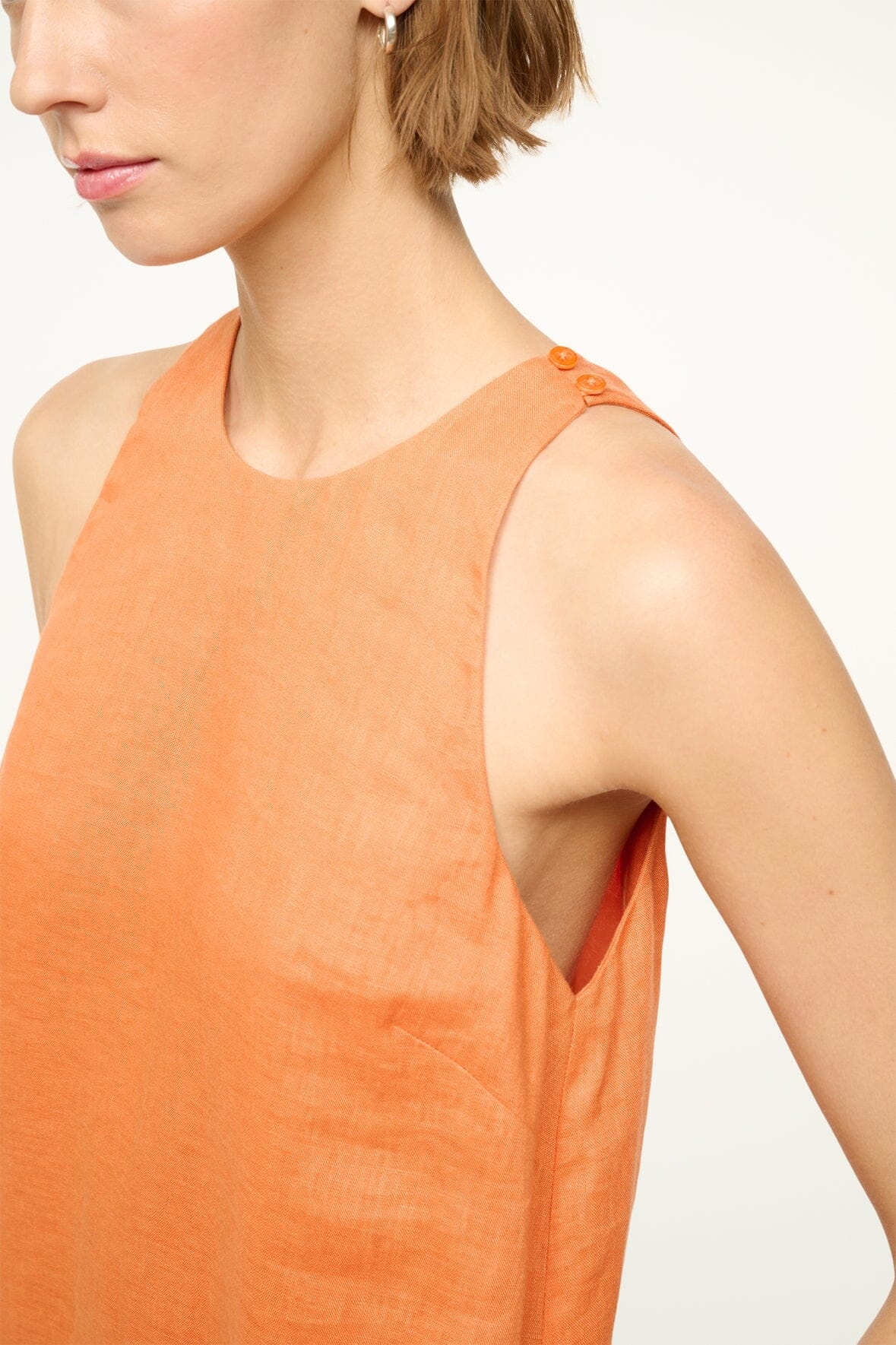 STAUD MIKA LINEN DRESS APRICOT WHITE - 6