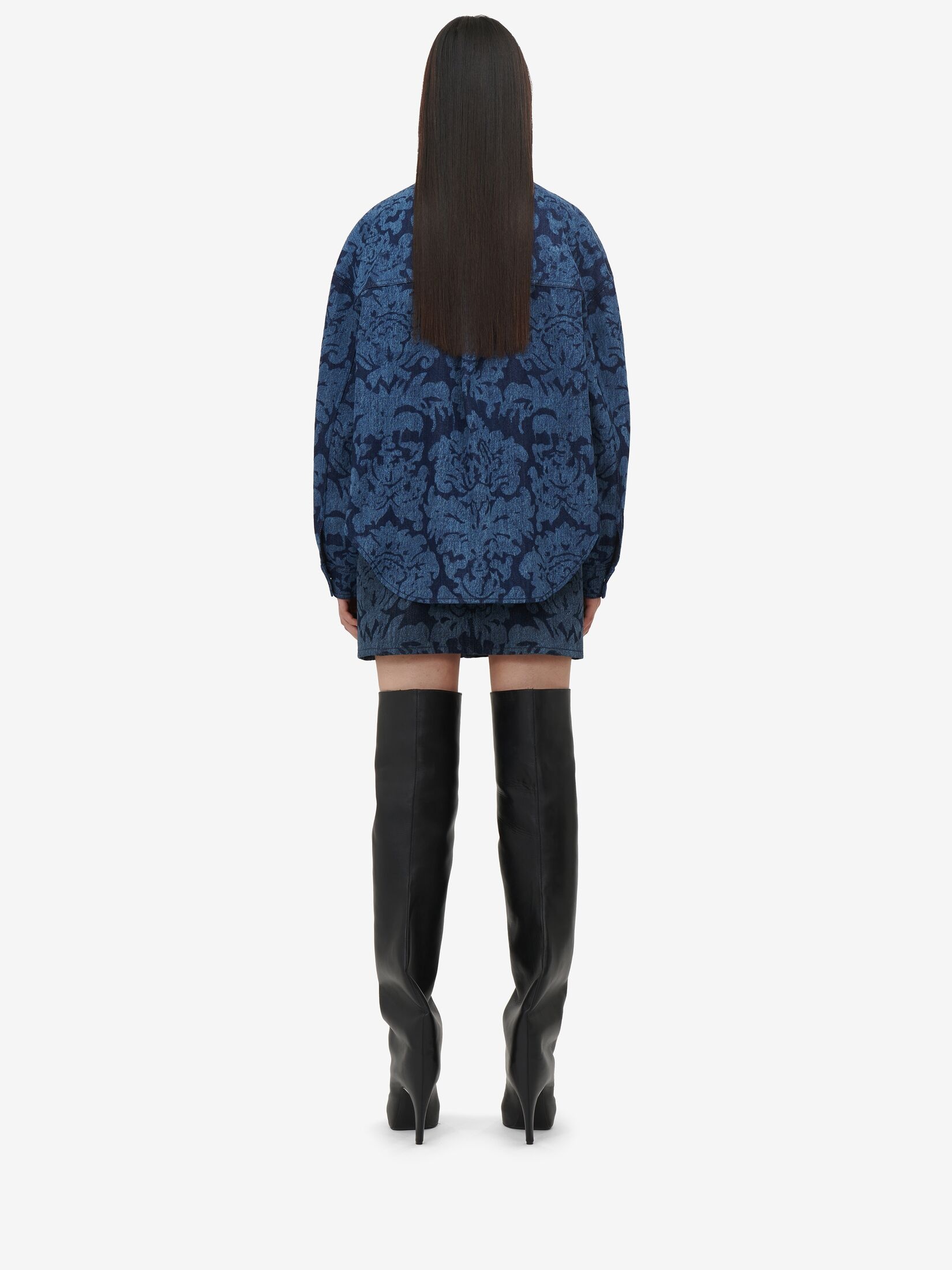Women's Damask Denim Mini Skirt in Denim - 4