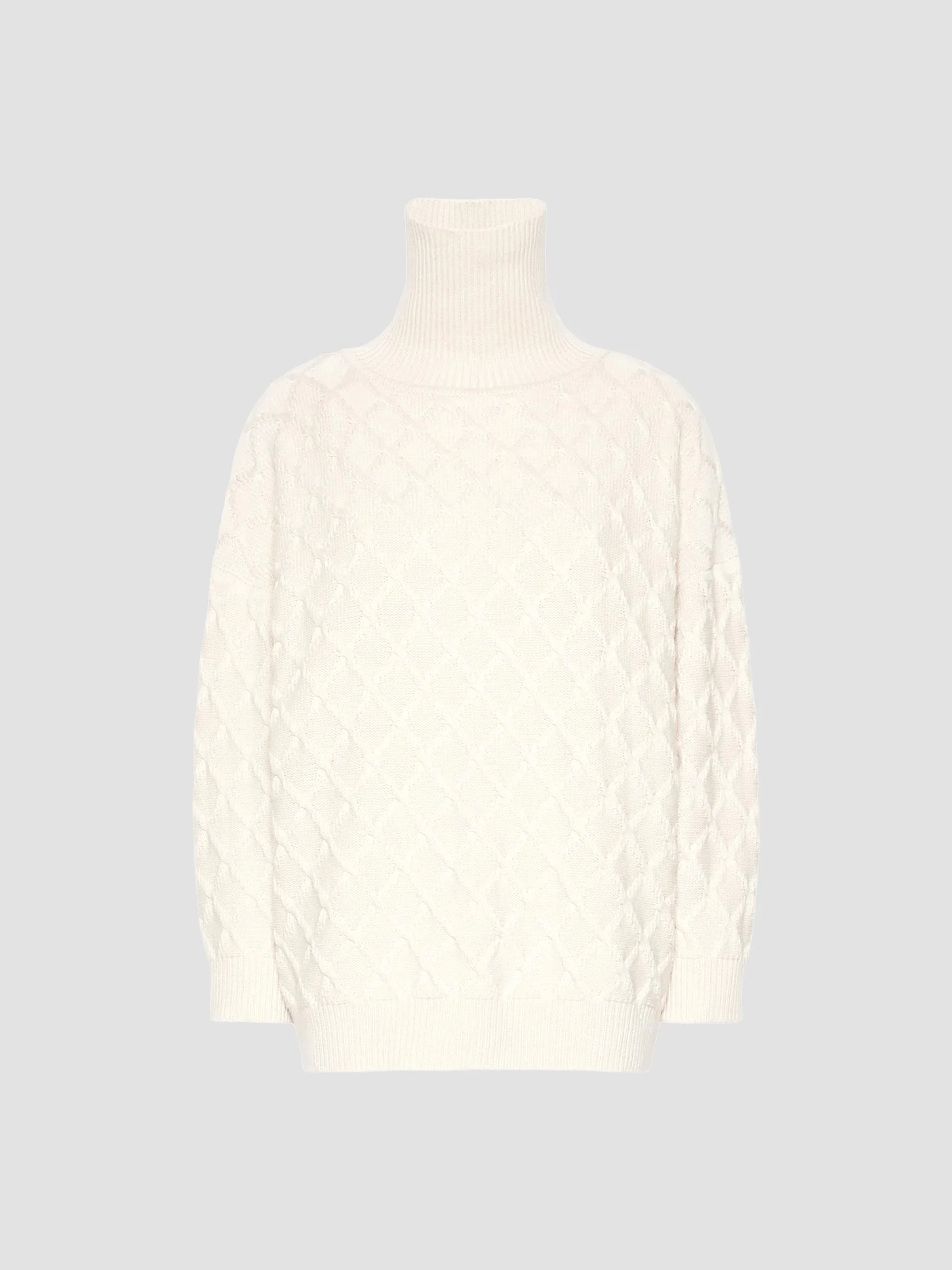 Women's Oversized Diamond Wool and Cashmere Sweater - Beige - 1