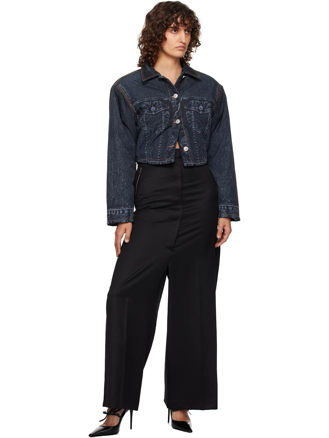 Black Side Folded Wide Trousers - 4