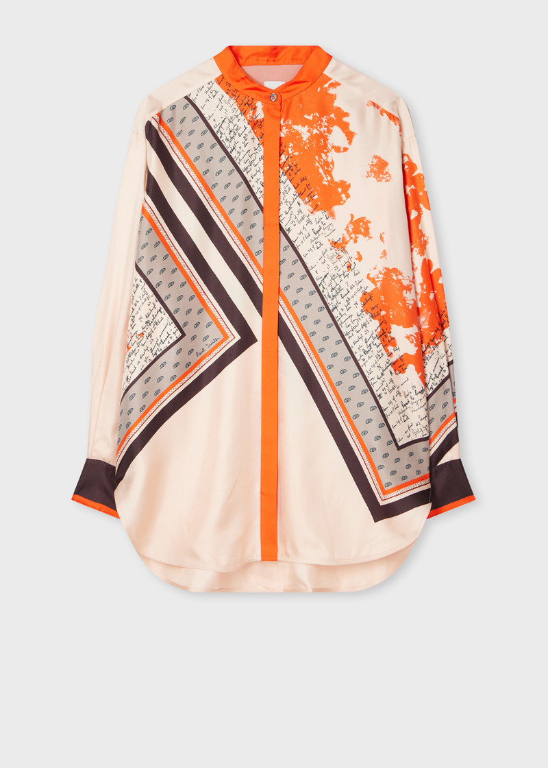 Women's Orange 'Travel Scarf' Silk Shirt 1