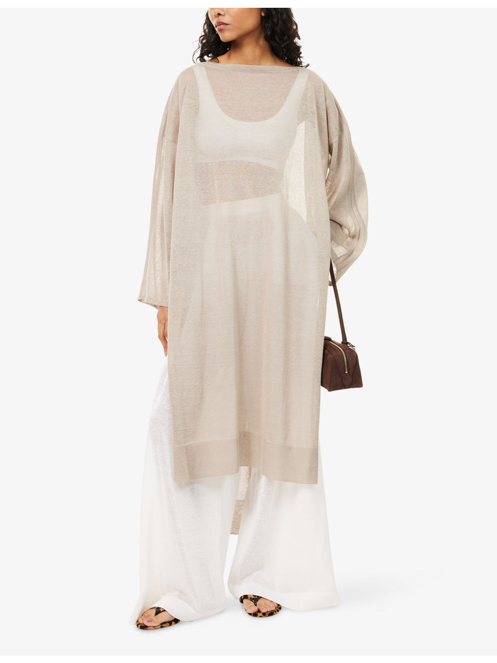 Relaxed-Fit Boat-Neck Linen-And-Silk Midi Kaftan Dress - 2