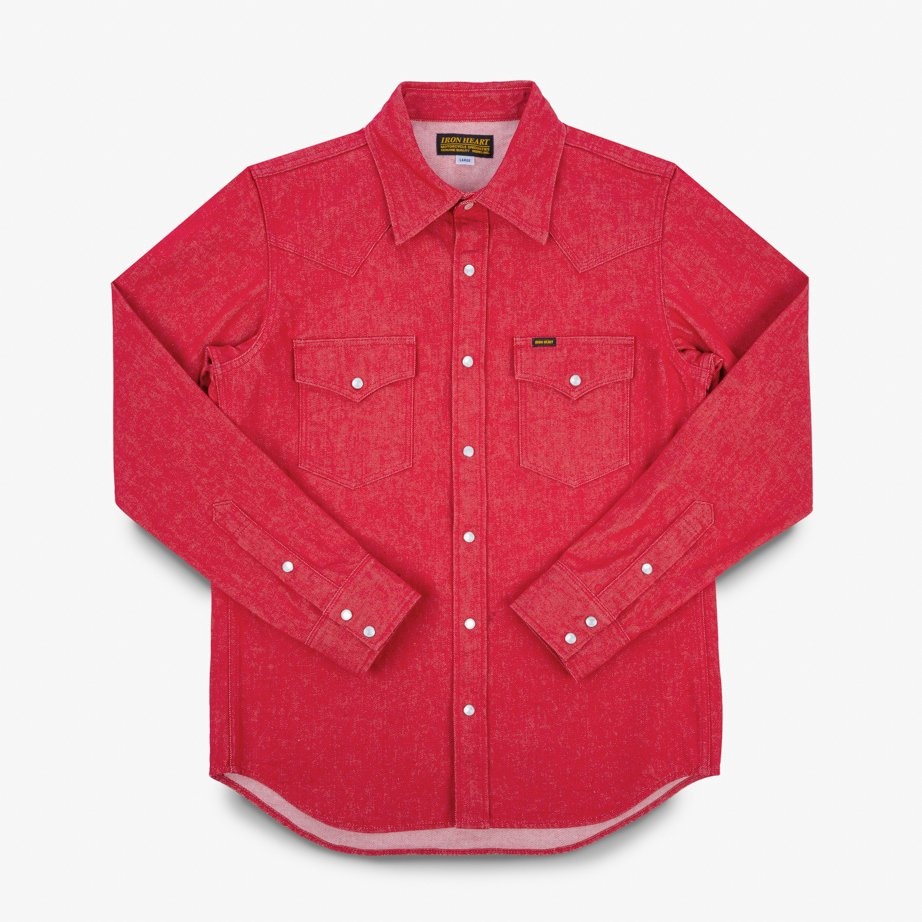 IHSH-396-RED 13.5oz Denim Western Shirt - Red - 1