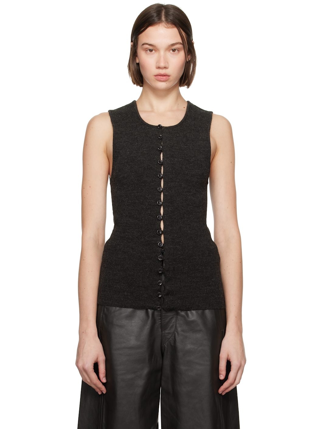 Brown Sleeveless Fitted Cardigan - 1