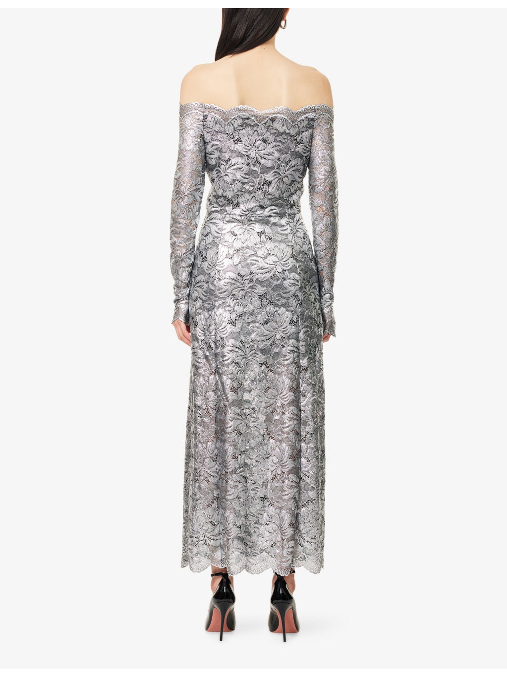 Lace Off-Shoulder Stretch-Woven Midi Dress - 4