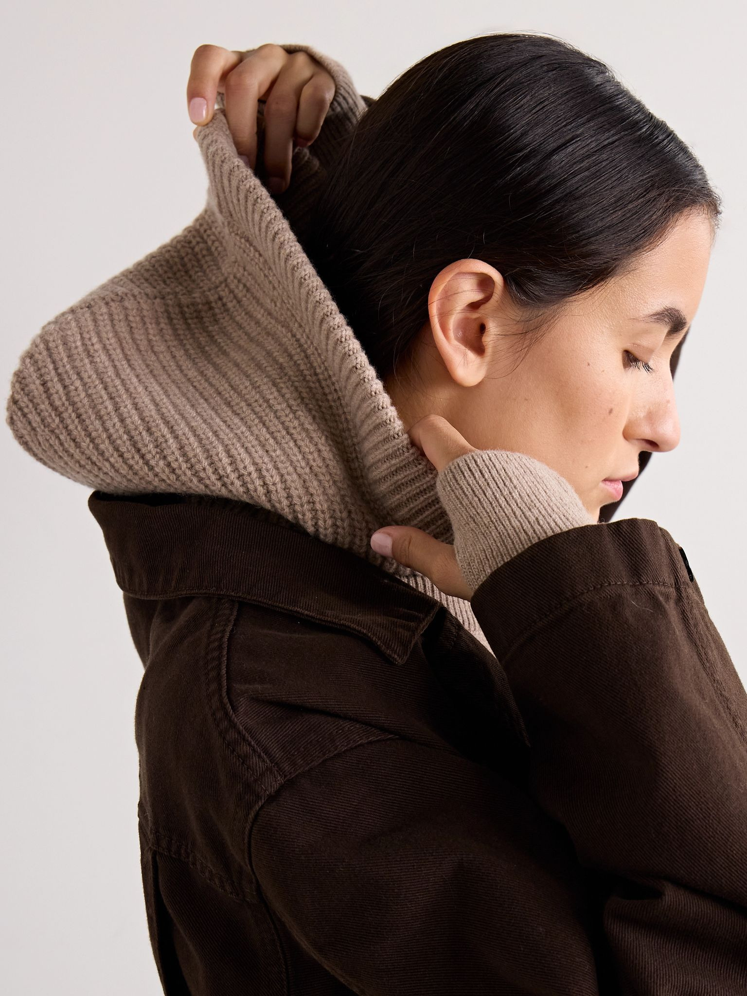 Ribbed wool balaclava Beige - 4