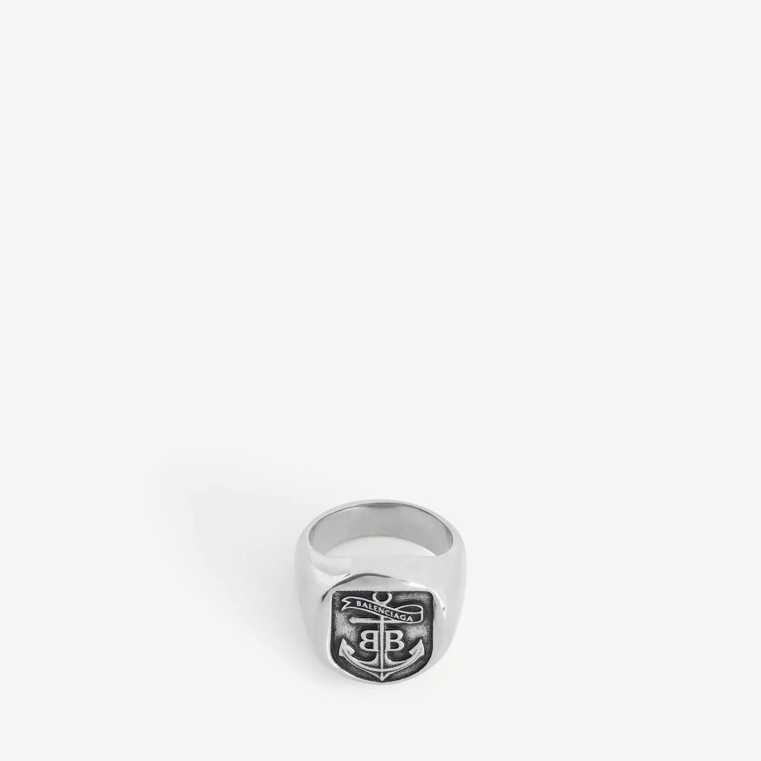 Men's Anchor Crest Signet Ring in Antique Silver - 1