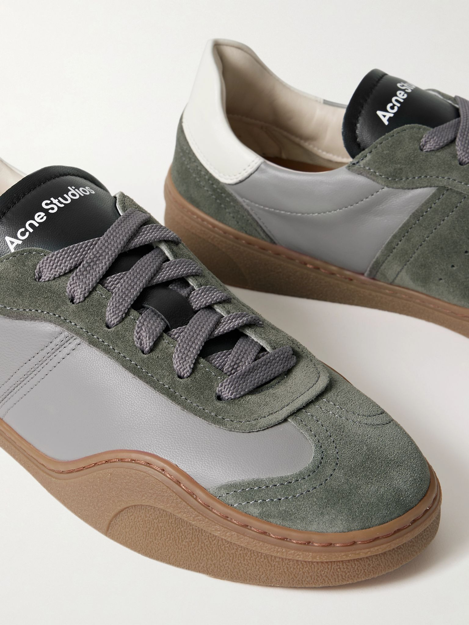 Bars Low Suede-Trimmed Leather Sneakers Gray - 5