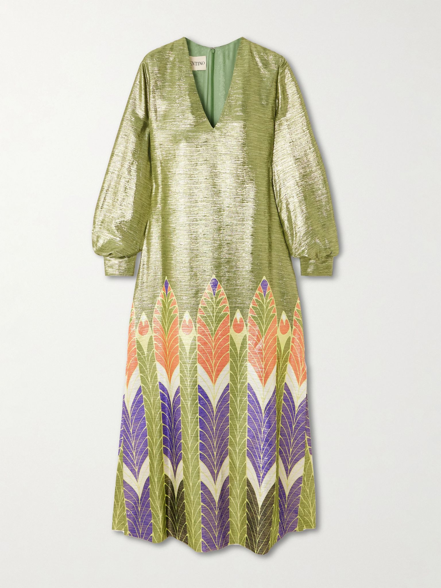 Printed metallic silk-blend midi dress Green - 1