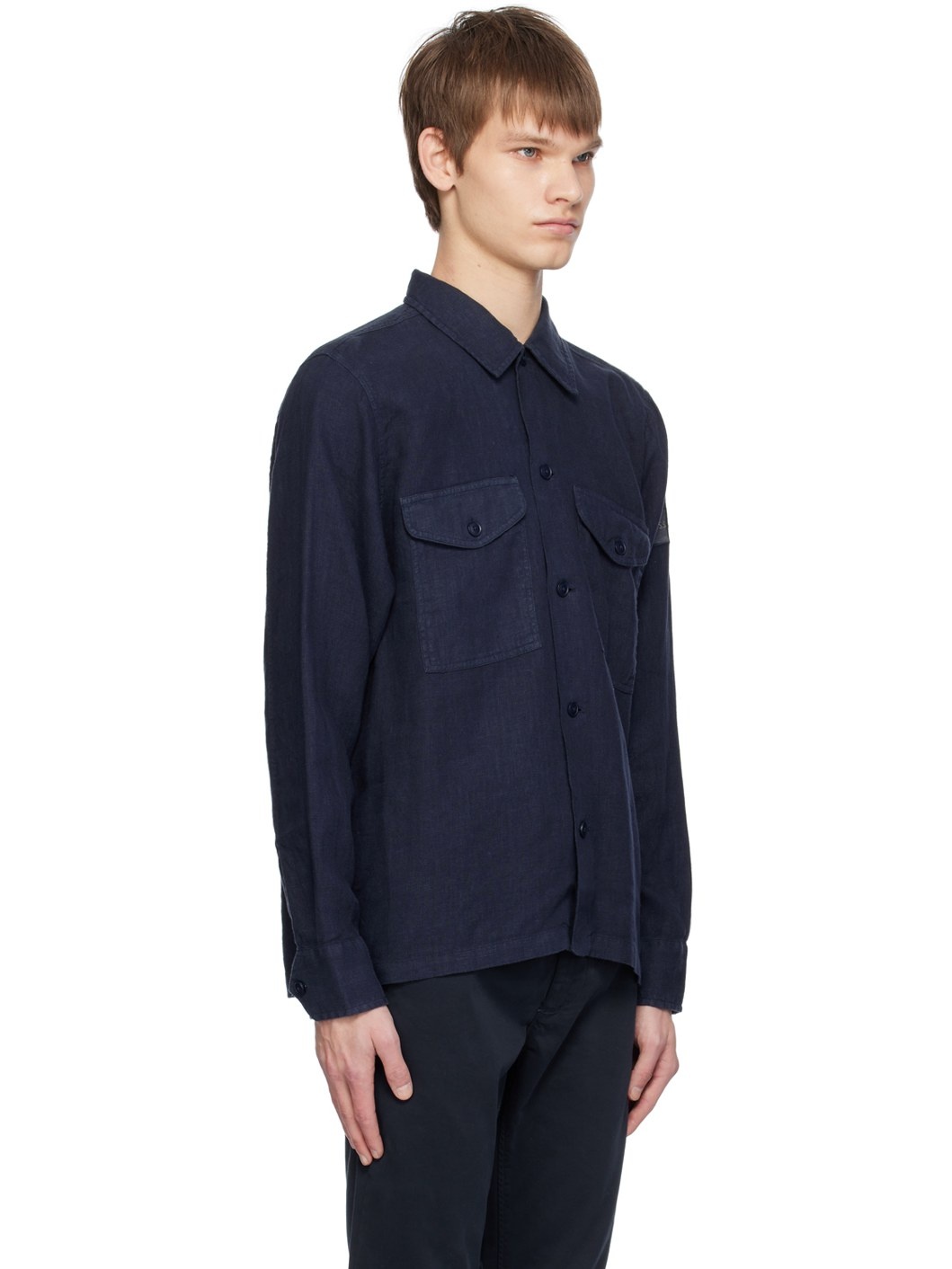 Navy Spread Collar Shirt - 2
