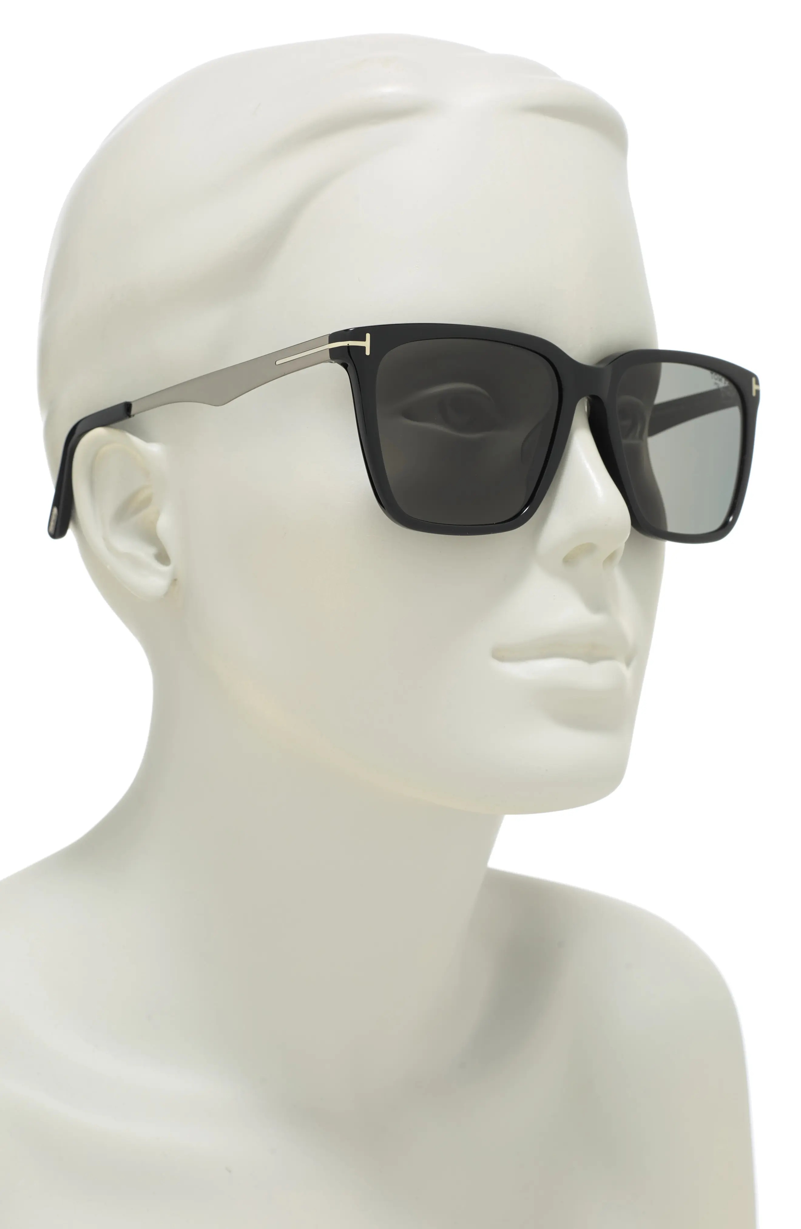 56mm Garrett Square Sunglasses in Shiny Black /Smoke Polarized - 3