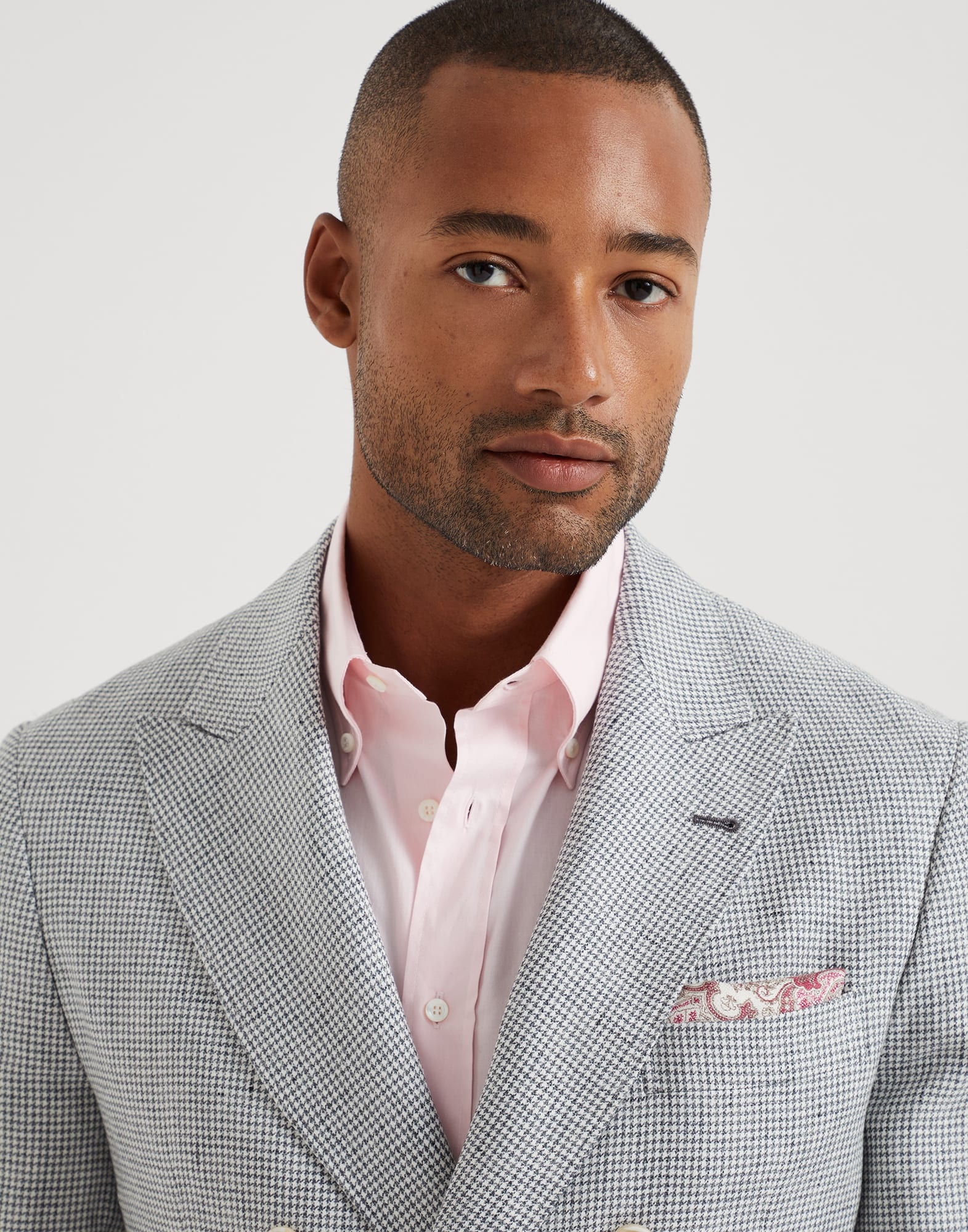 Linen houndstooth one-and-a-half breasted deconstructed blazer with patch pockets - 3