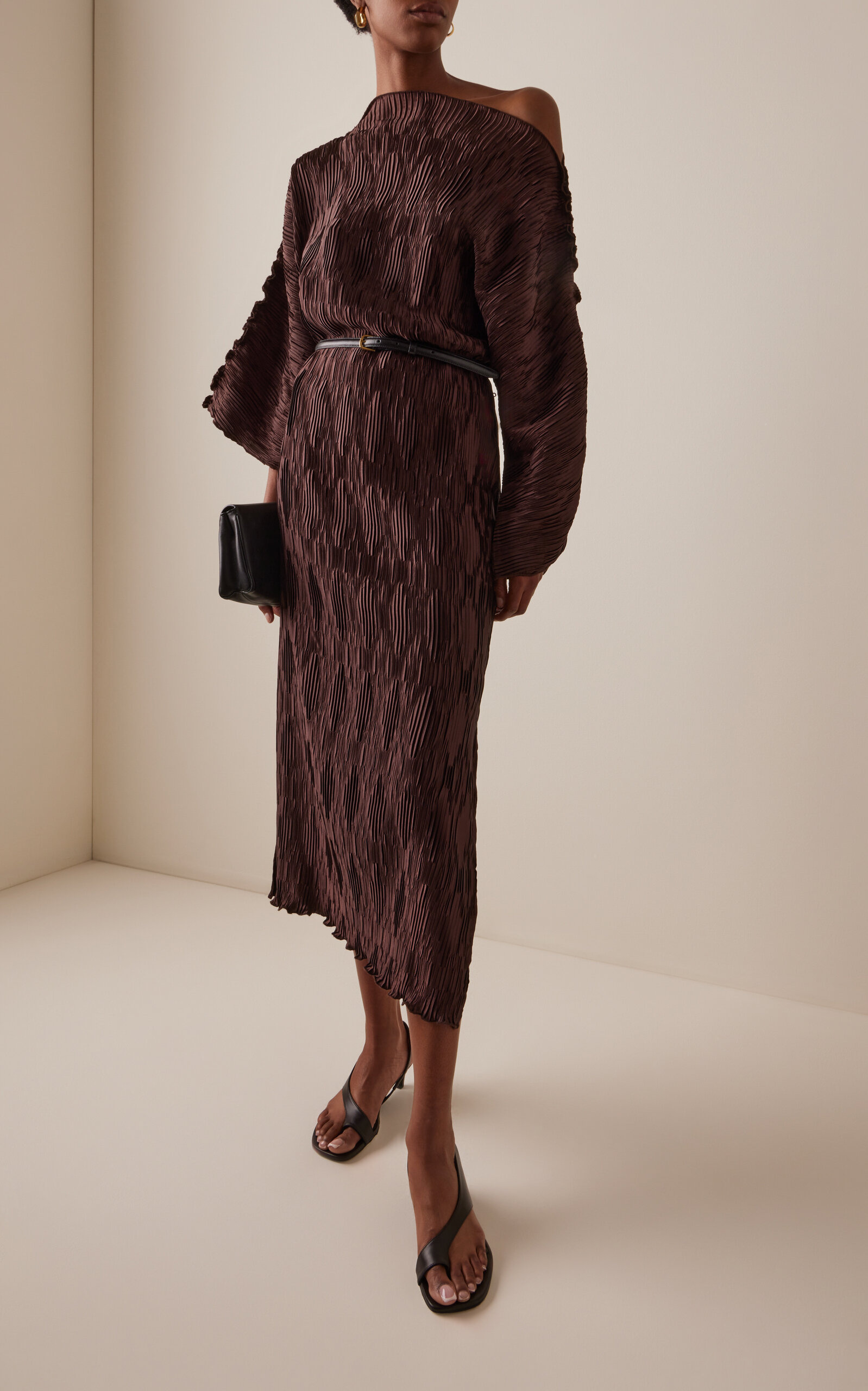 Tralaido Plisse Dress brown - 2