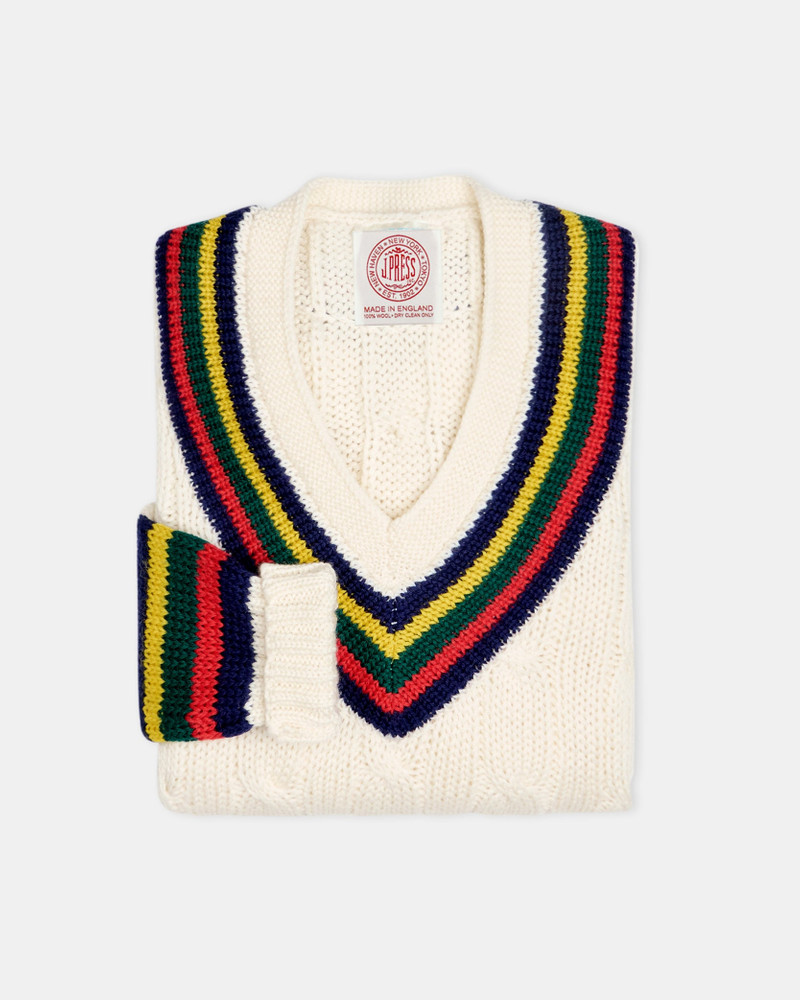 MADE-IN-ENGLAND CABLEKNIT CRICKET SWEATER 1