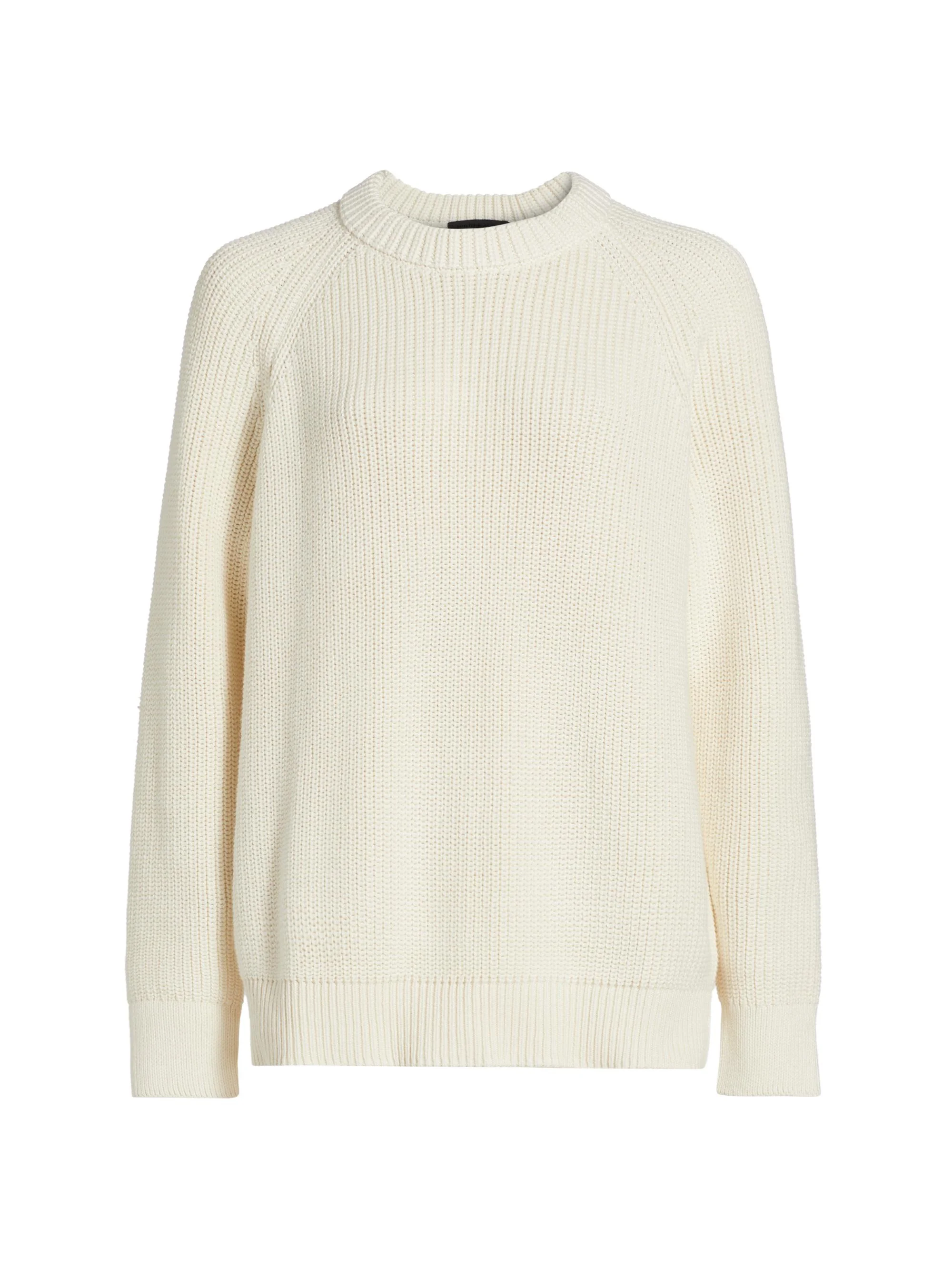 Women's Oversized Cotton Fisherman Sweater - Ivory - 1