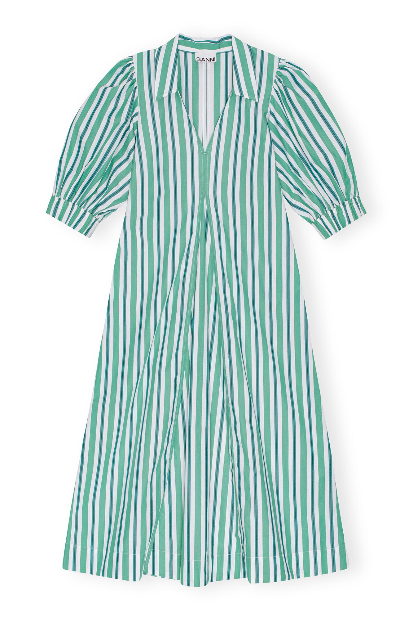 GREEN STRIPED COLLAR LONG DRESS - 1