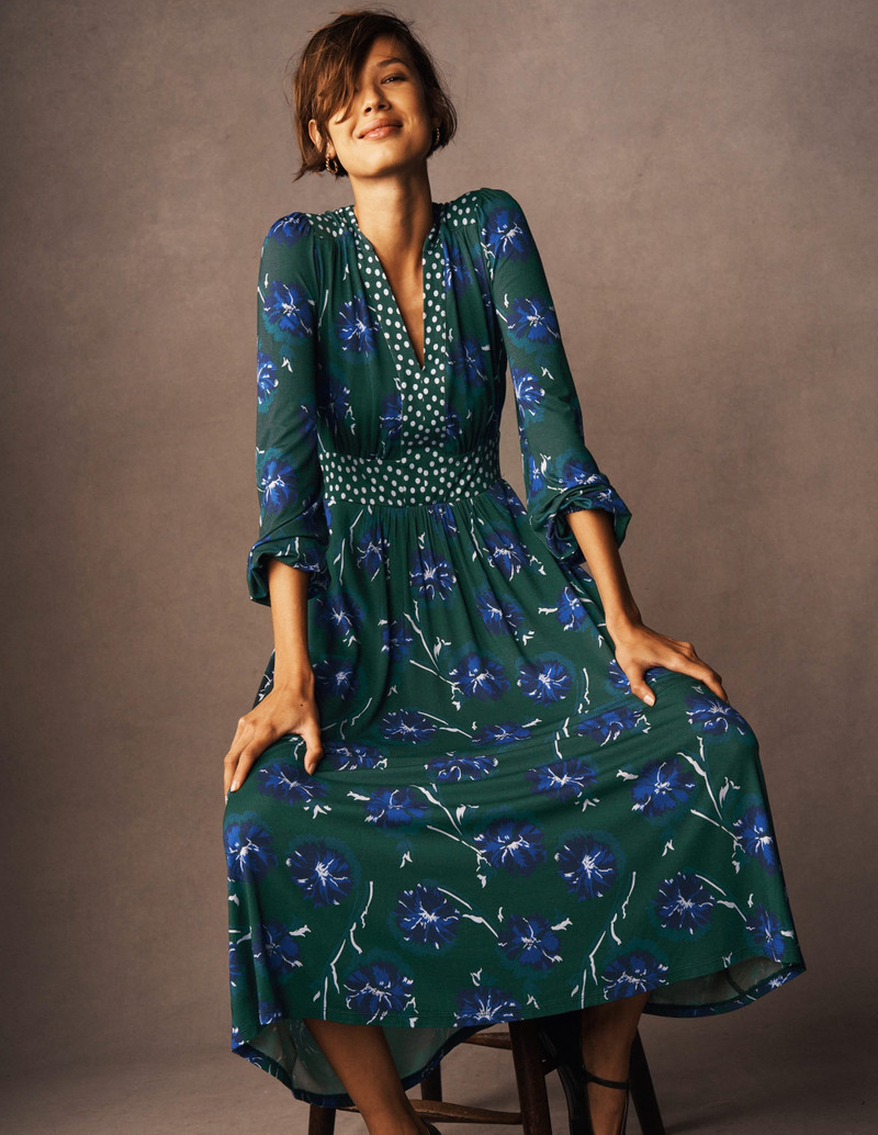 Lily Long Sleeve Midi Dress-Emerald, Delicate Carnation 6