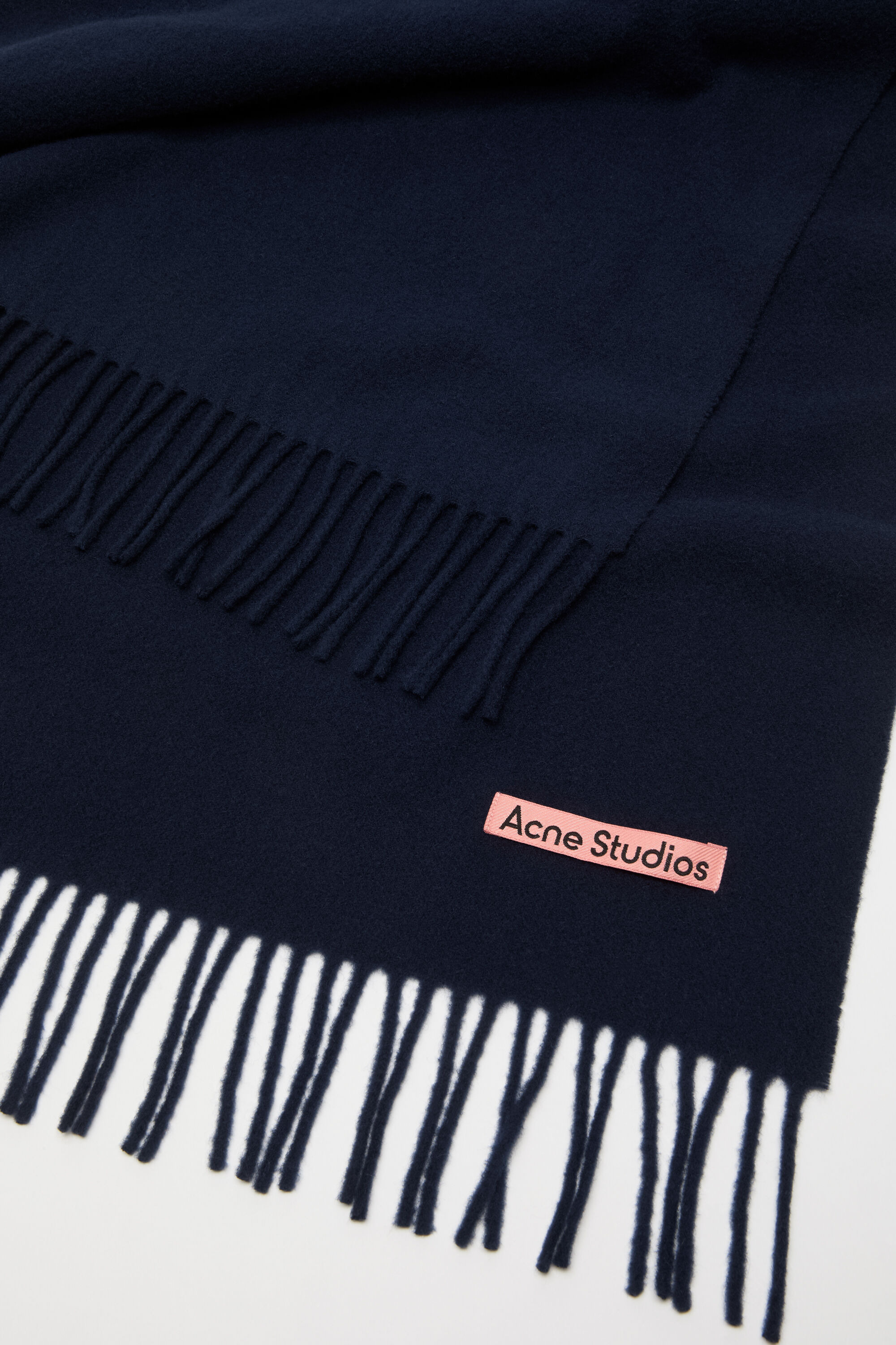 Fringe wool scarf – Narrow - Navy blue - 3