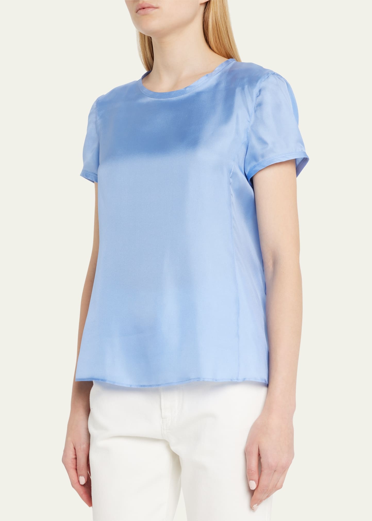 Crewneck Short-Sleeve Silk T-Shirt - 4