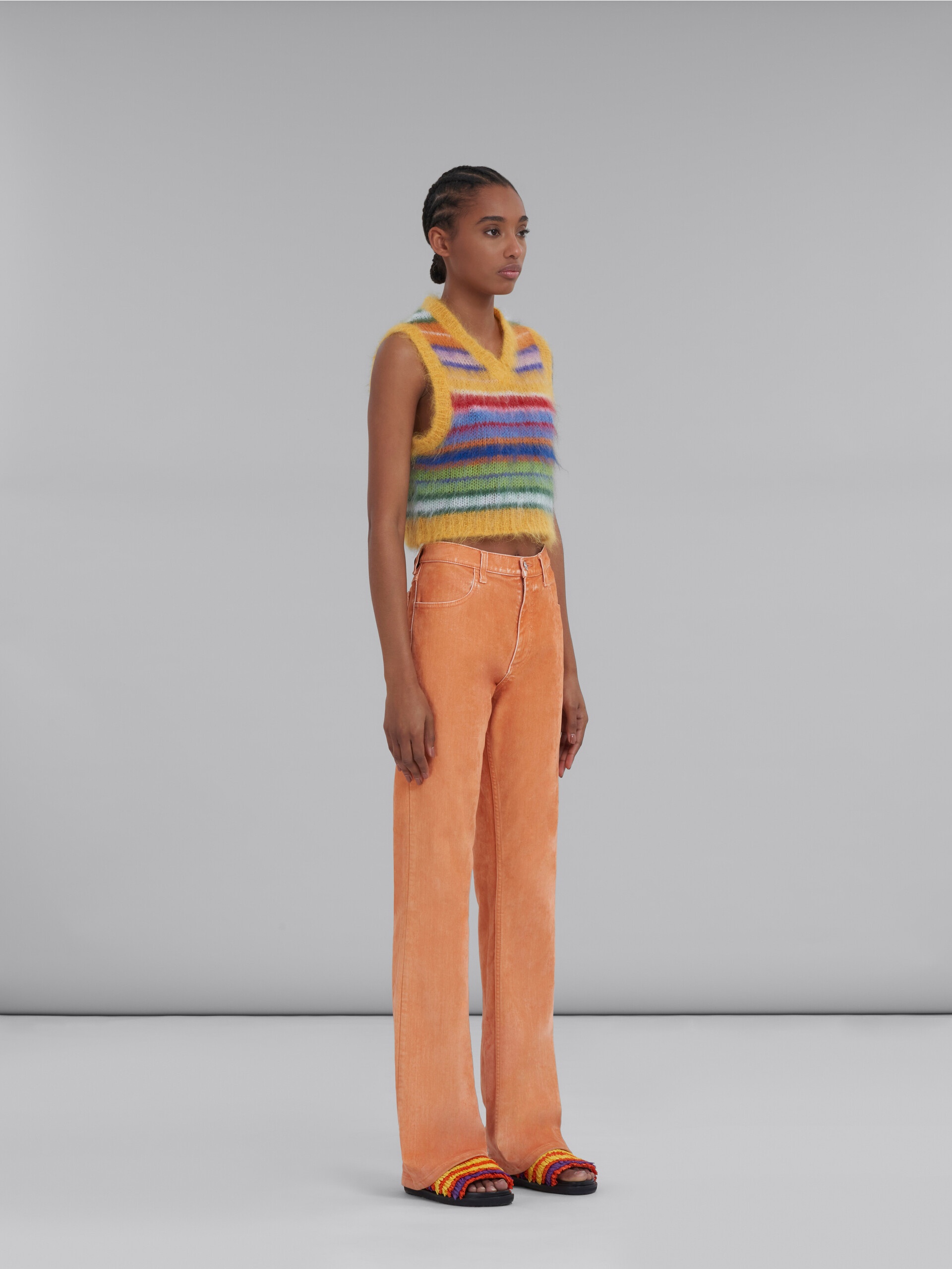 ORANGE FLOCKED DENIM FLARED TROUSERS - 5