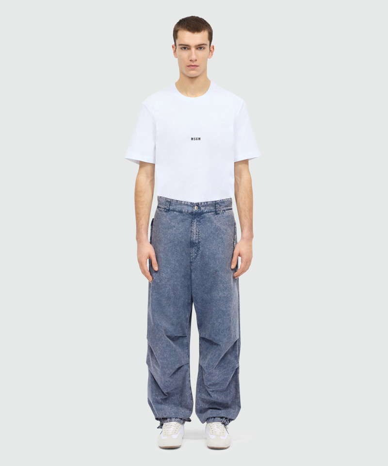 MSGM Navy blue cotton poplin trousers with marbled wash and side flap pockets outlook