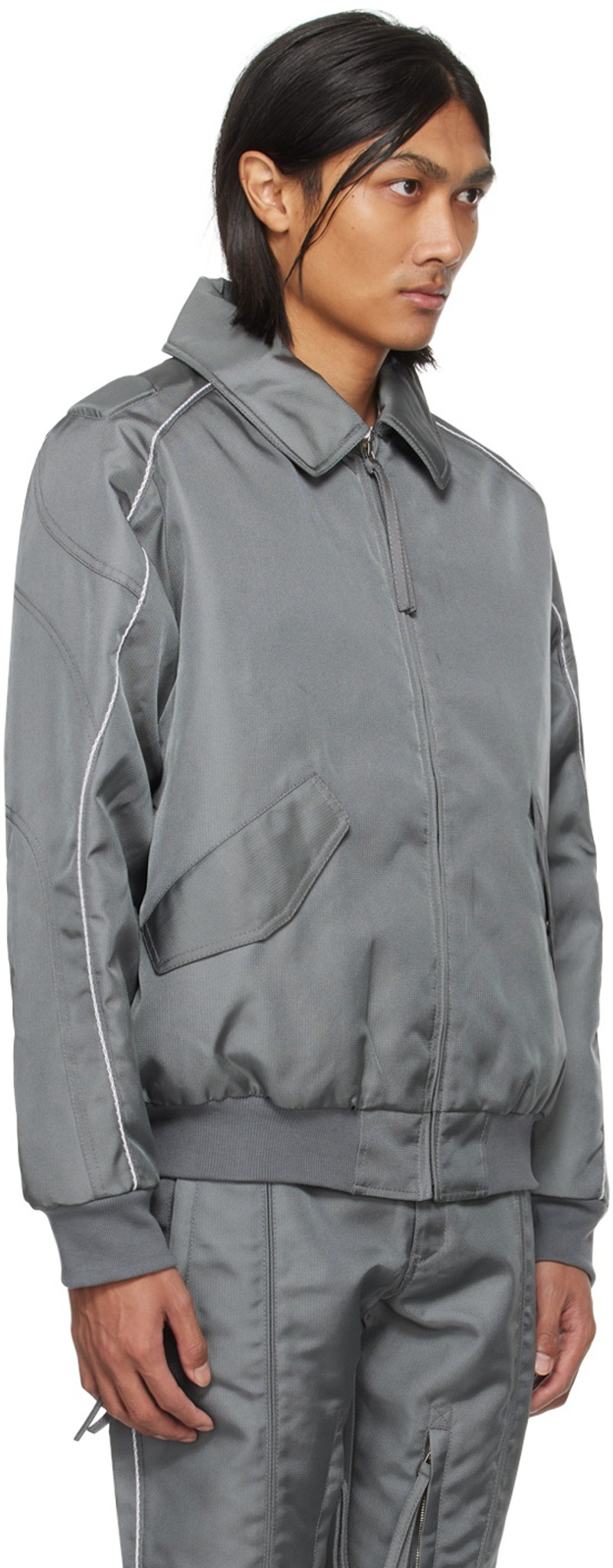 Kanghyuk Gray Lock Stitched Bomber Jacket outlook