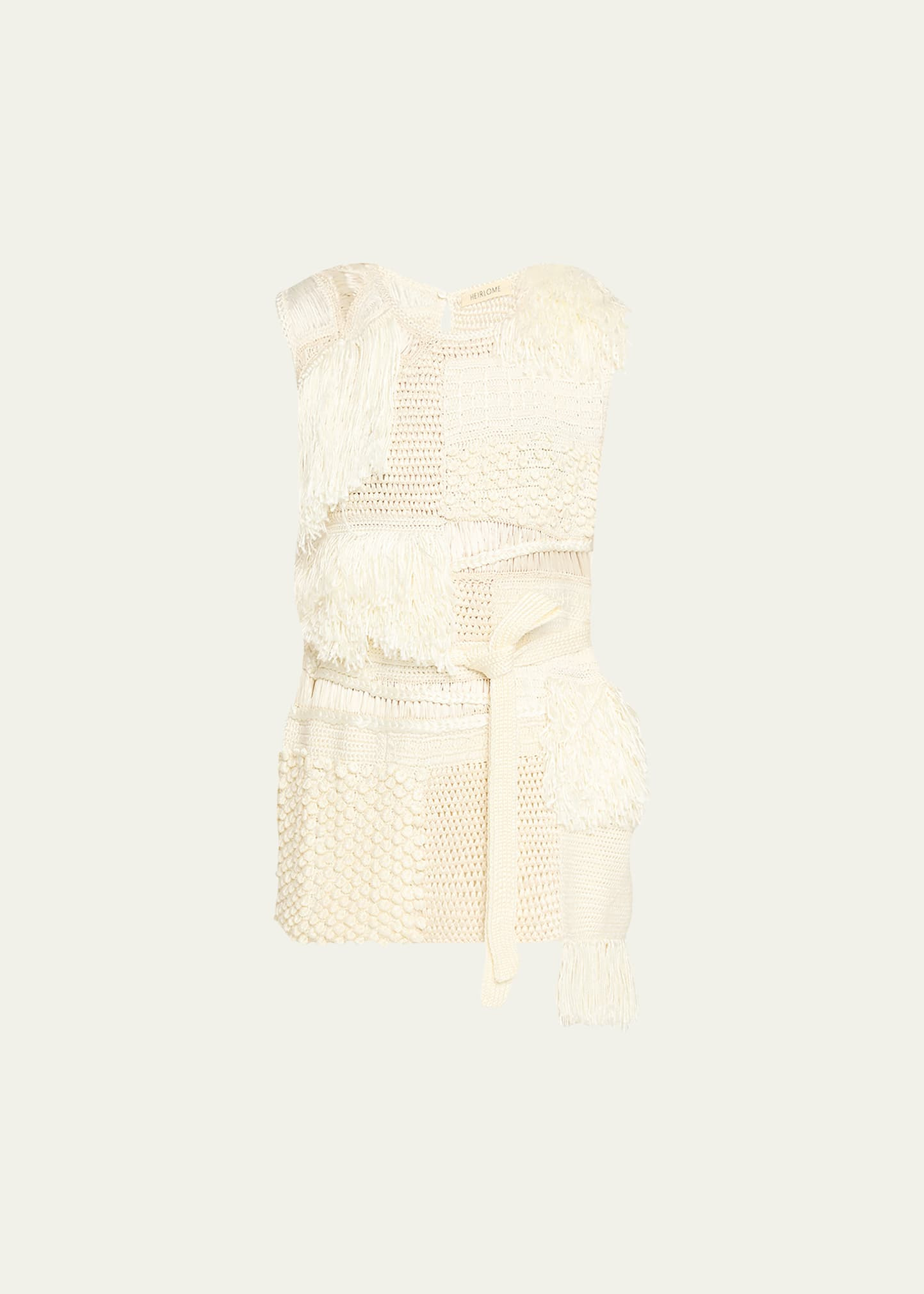 Laia Patchwork Mixed-Knit Sleeveless Top With Belt - 1